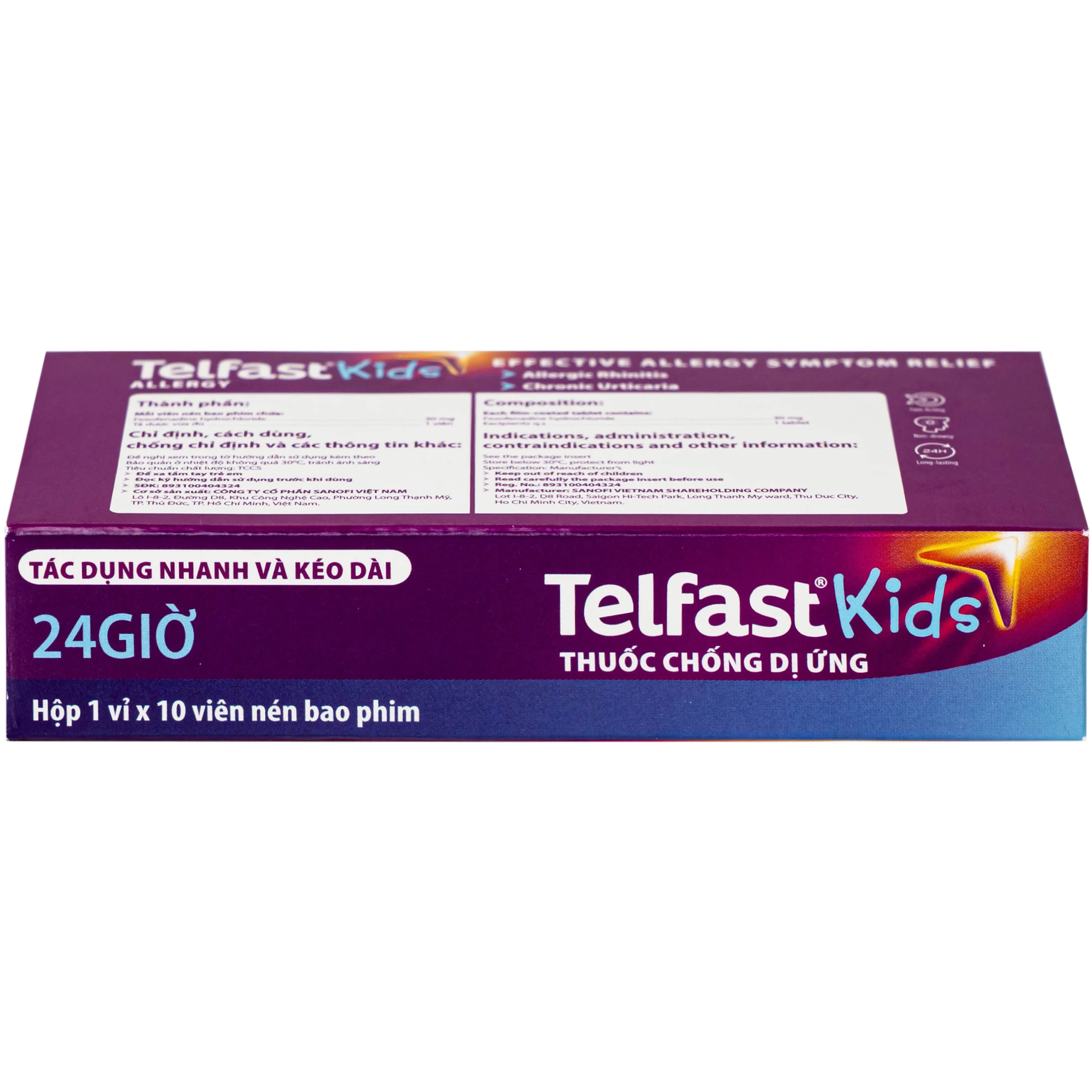 Thuốc Telfast Kids 30mg Sanofi điều trị viêm mũi dị ứng, mày đay cho trẻ em (1 vỉ x 10 viên)