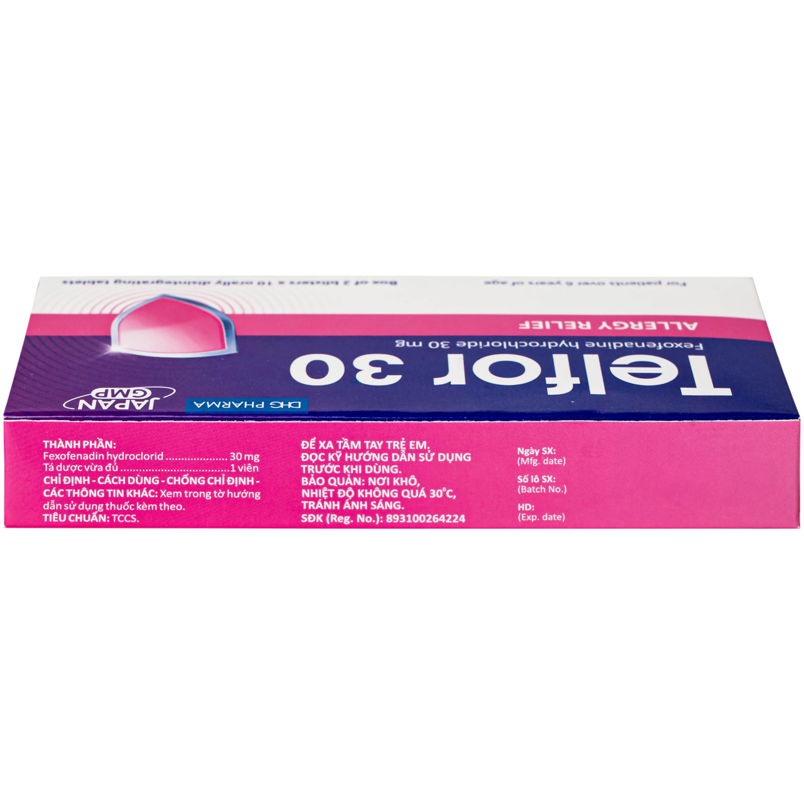 Thuốc Telfor 30mg DHG điều trị viêm mũi dị ứng, mày đay cho trẻ em (2 vỉ x 10 viên)