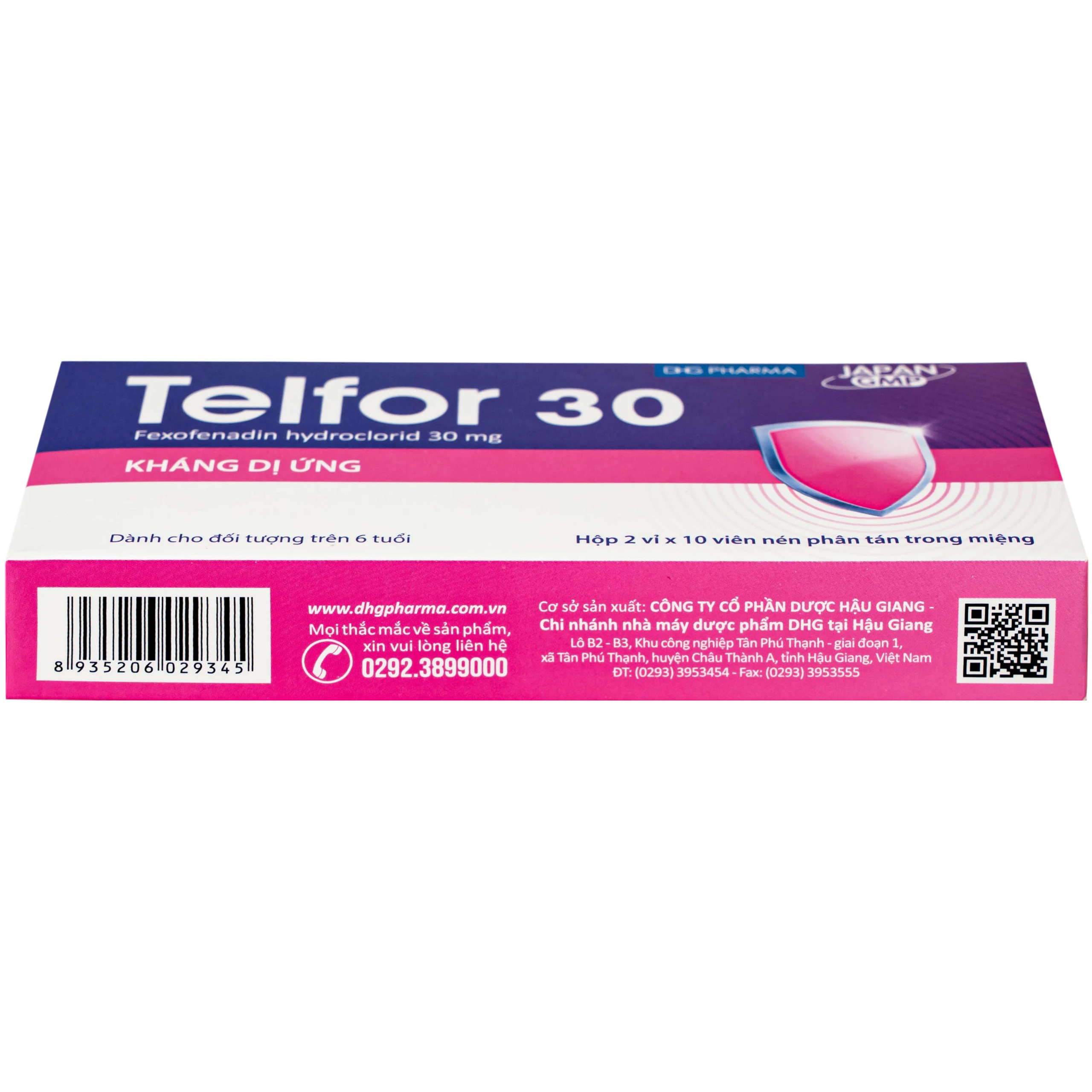 Thuốc Telfor 30mg DHG điều trị viêm mũi dị ứng, mày đay cho trẻ em (2 vỉ x 10 viên)