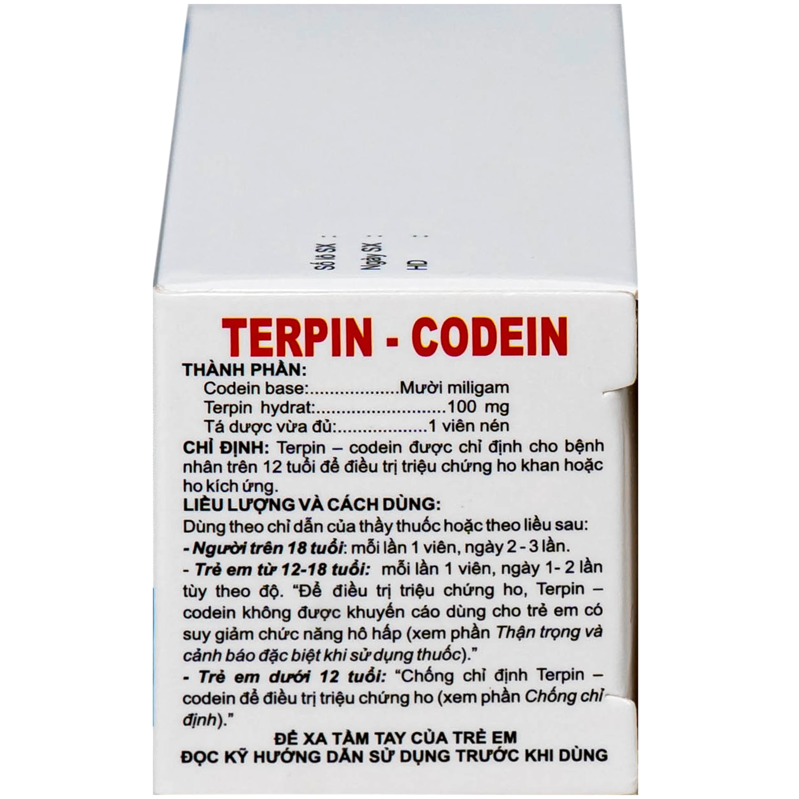 Thuốc Terpin-codein Hóa Dược điều trị giảm ho, long đờm hiệu quả (6 vỉ x 10 viên)