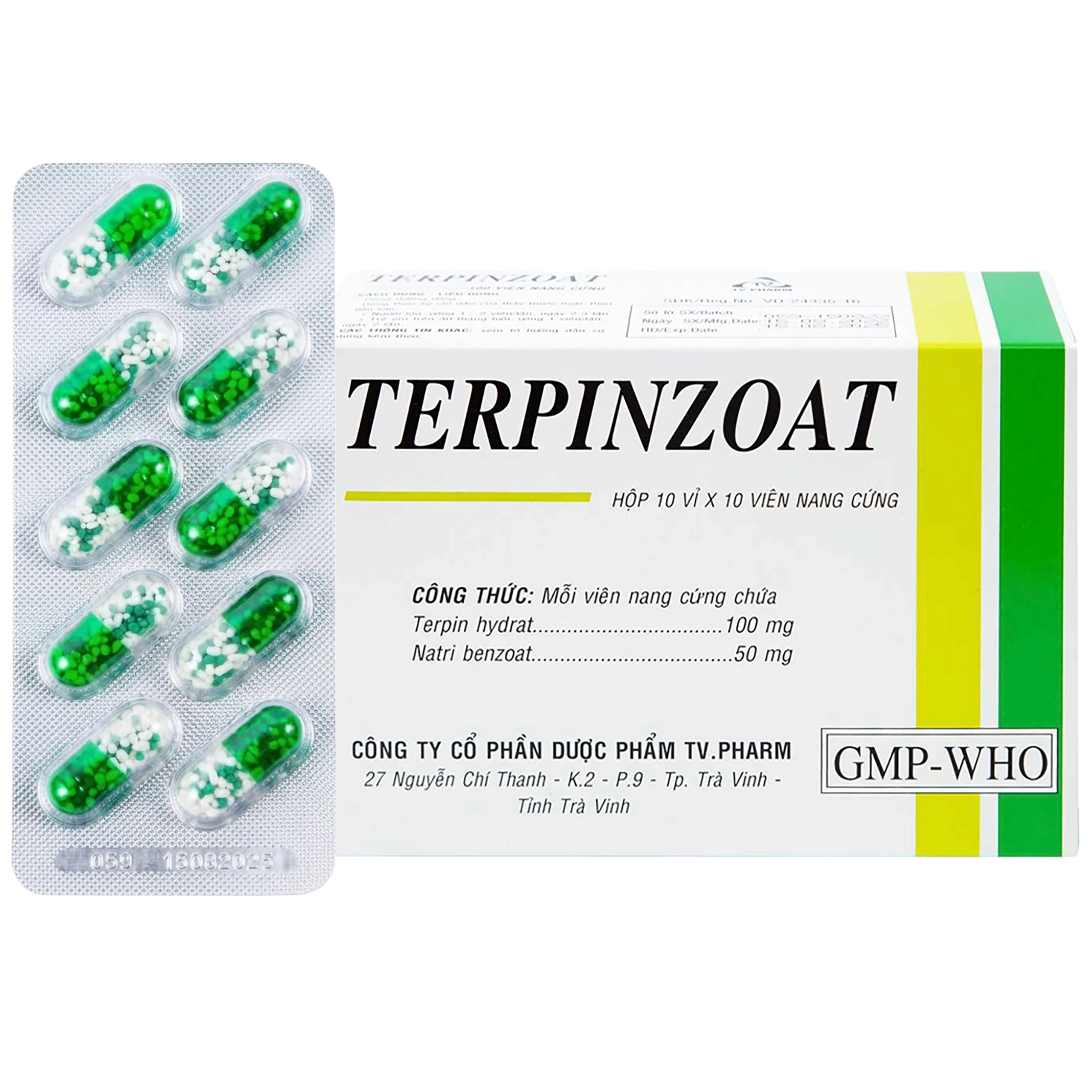 Thuốc Terpinzoat TV.PHARM làm loãng đờm và điều trị các triệu chứng ho (100 viên)