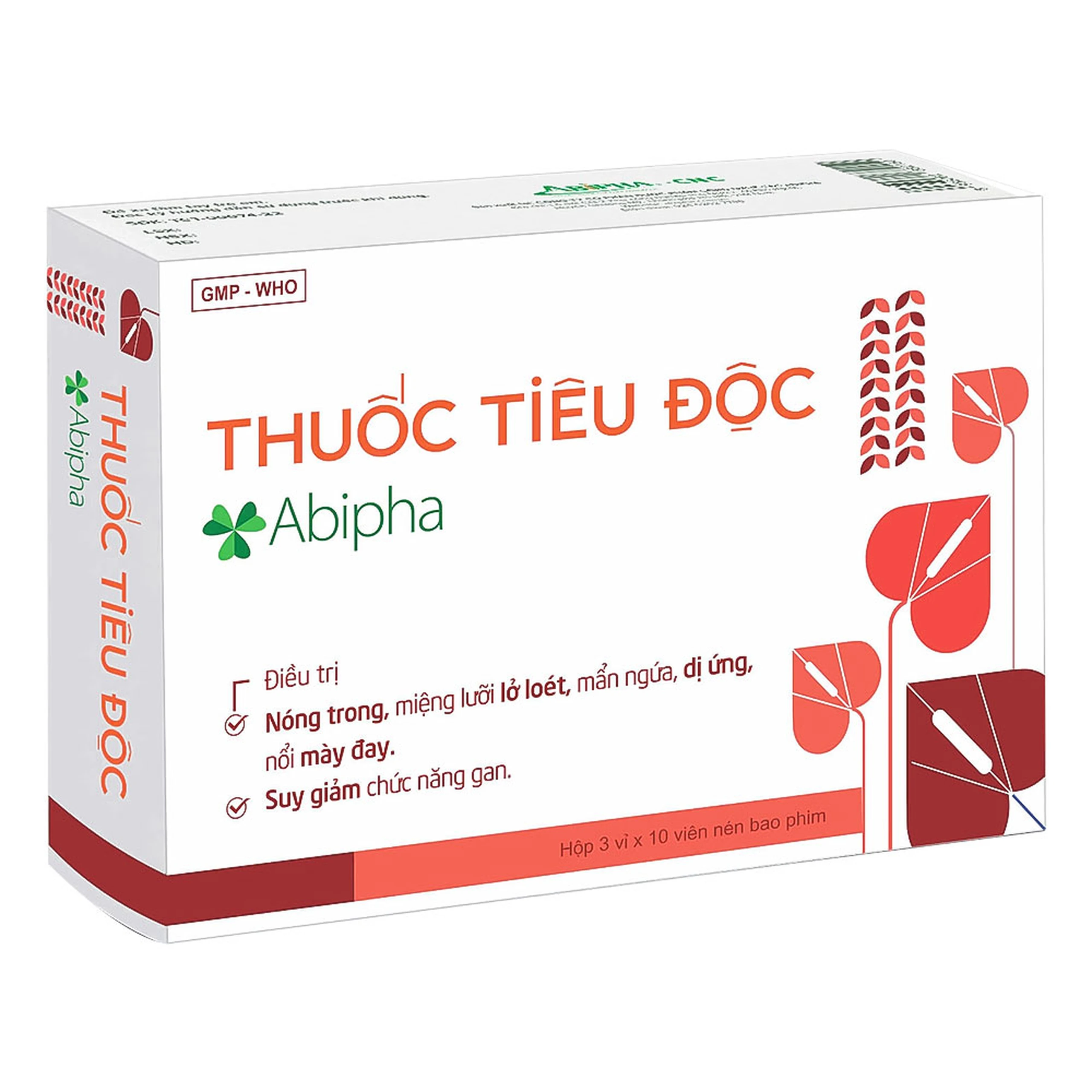 Thuốc tiêu độc Abipha điều trị nóng trong, miệng lưỡi lở loét, dị ứng, suy giảm chức năng gan (3 vỉ x 10 viên)