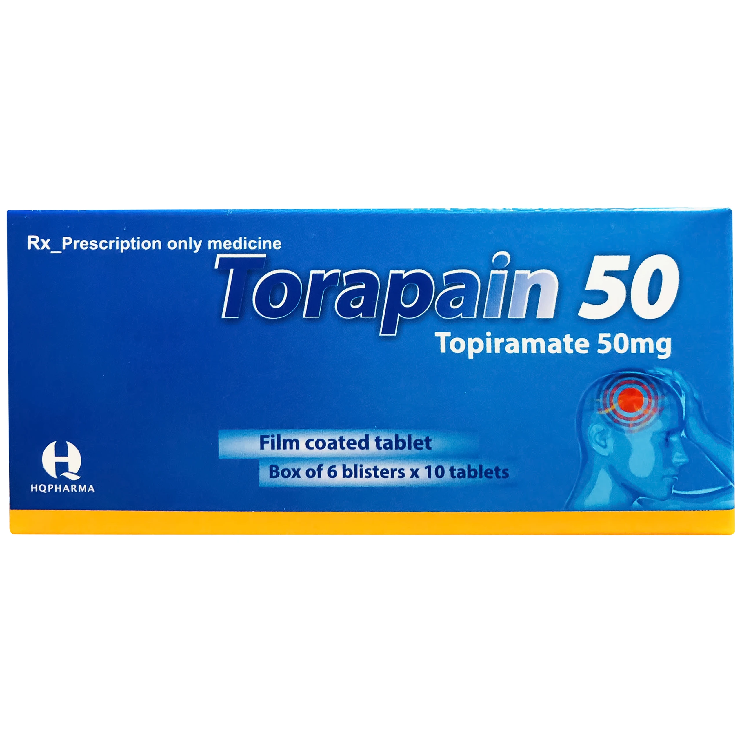 Thuốc Torapain 50mg HQ Pharma Điều trị động kinh cục bộ, dự phòng đau nửa đầu (6 vỉ x 10 viên)