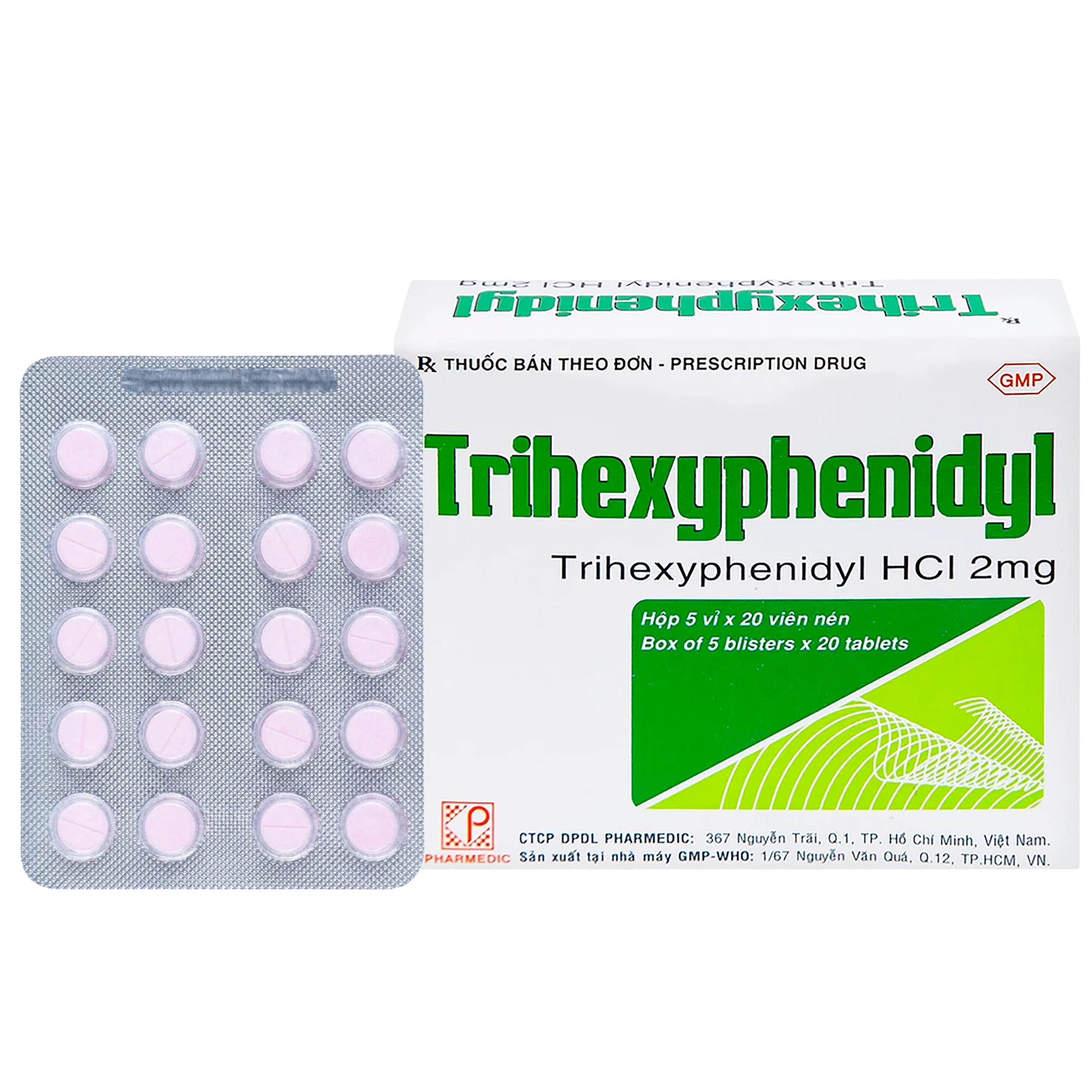 Thuốc Trihexyphenidyl Pharmedic điều trị phụ trợ hội chứng Parkinson (5 vỉ x 20 viên)