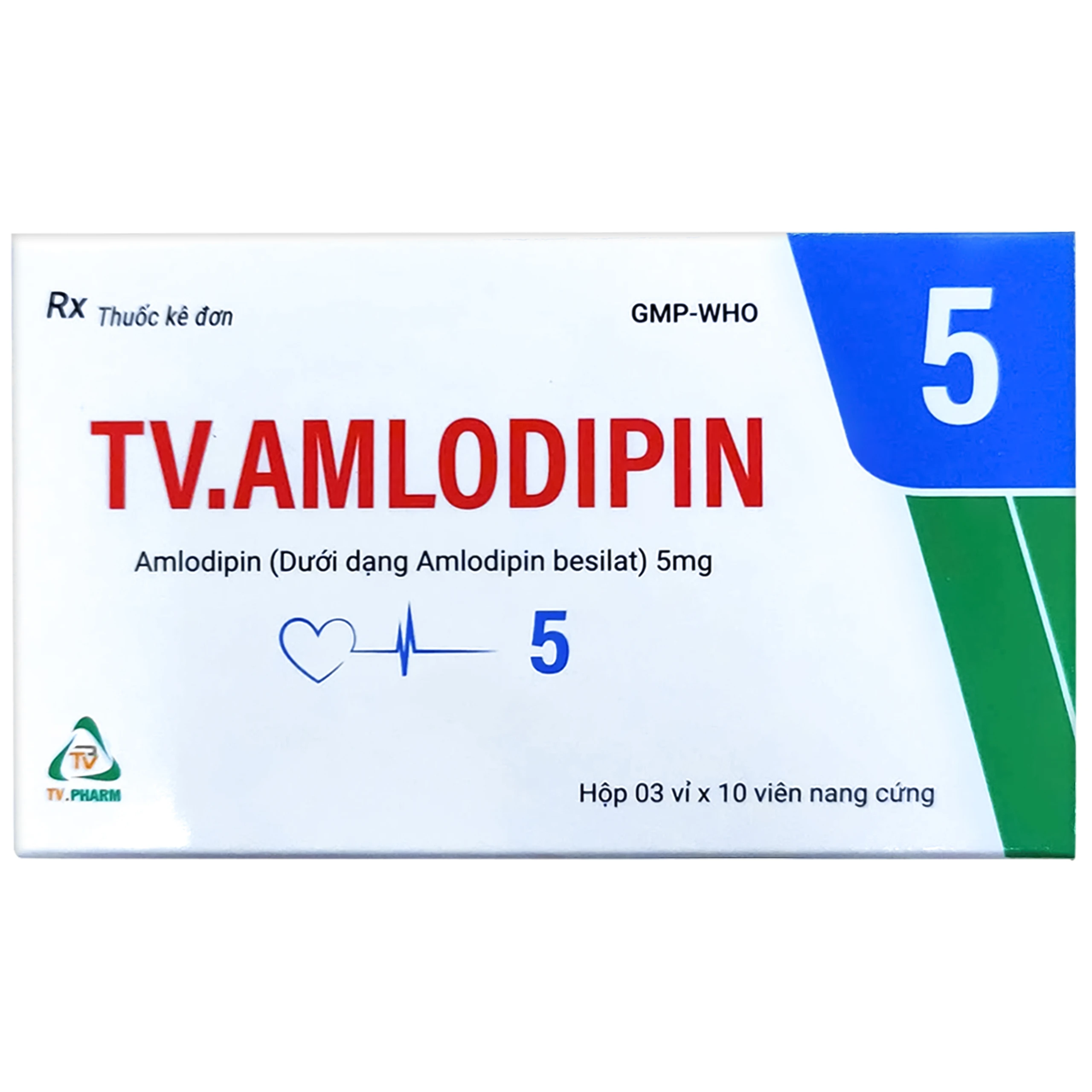 Thuốc TV.Amlodipin 5mg Tv.pharm điều trị tăng huyết áp, đau thắt ngực ổn định mãn tính (3 vỉ x 10 viên) 1