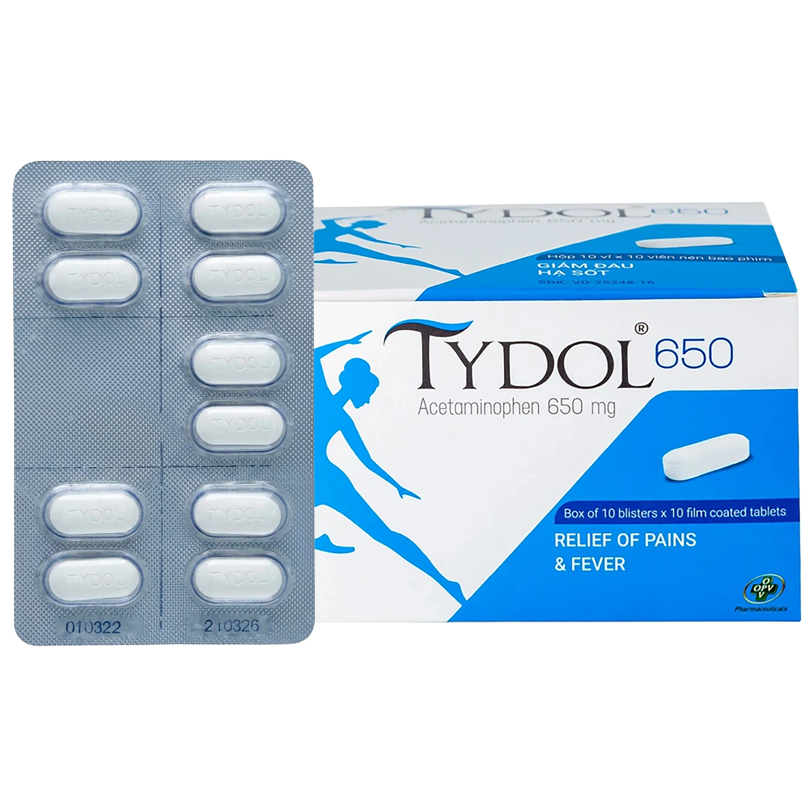 Thuốc Tydol 650 OPV giảm đau và hạ sốt từ nhẹ đến trung bình (10 vỉ x 10 viên)