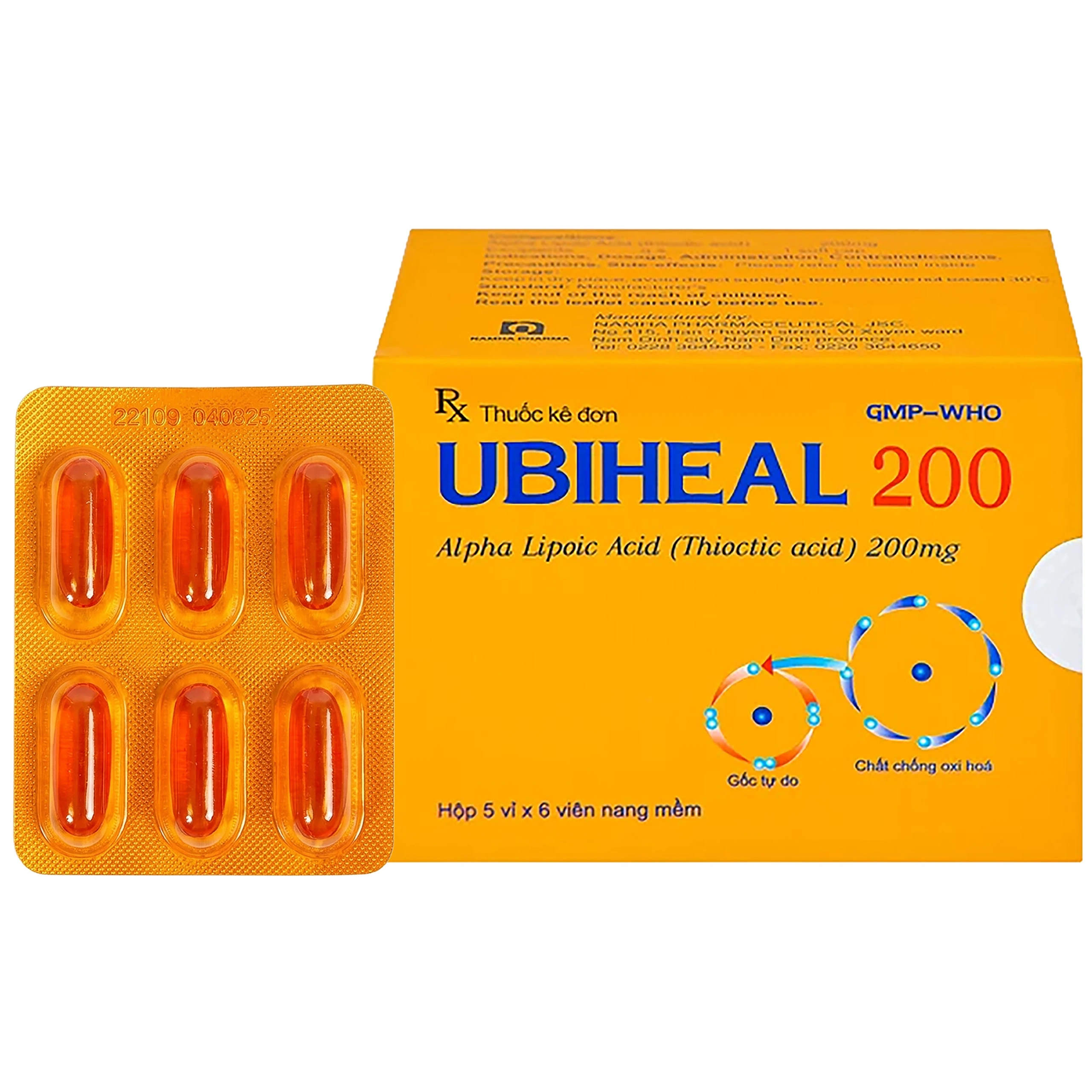 Thuốc Ubiheal 200 Nam Hà điều trị các rối loạn cảm giác  do bệnh thần kinh đái tháo đường (5 vỉ x 6 viên)