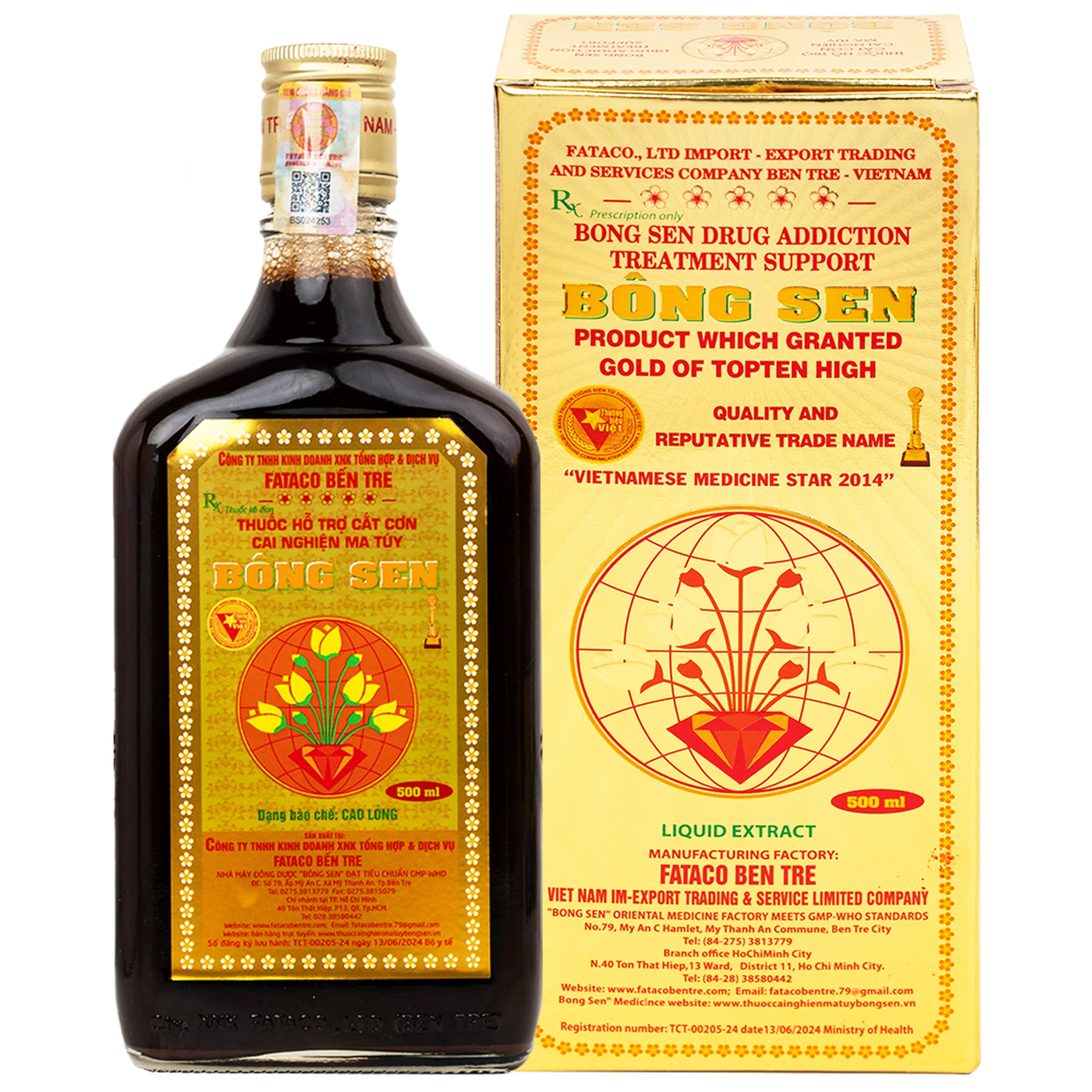 Thuốc nước uống Bông Sen 500ml Fataco hỗ trợ cắt cơn cai nghiện ma túy (4 chai) 1