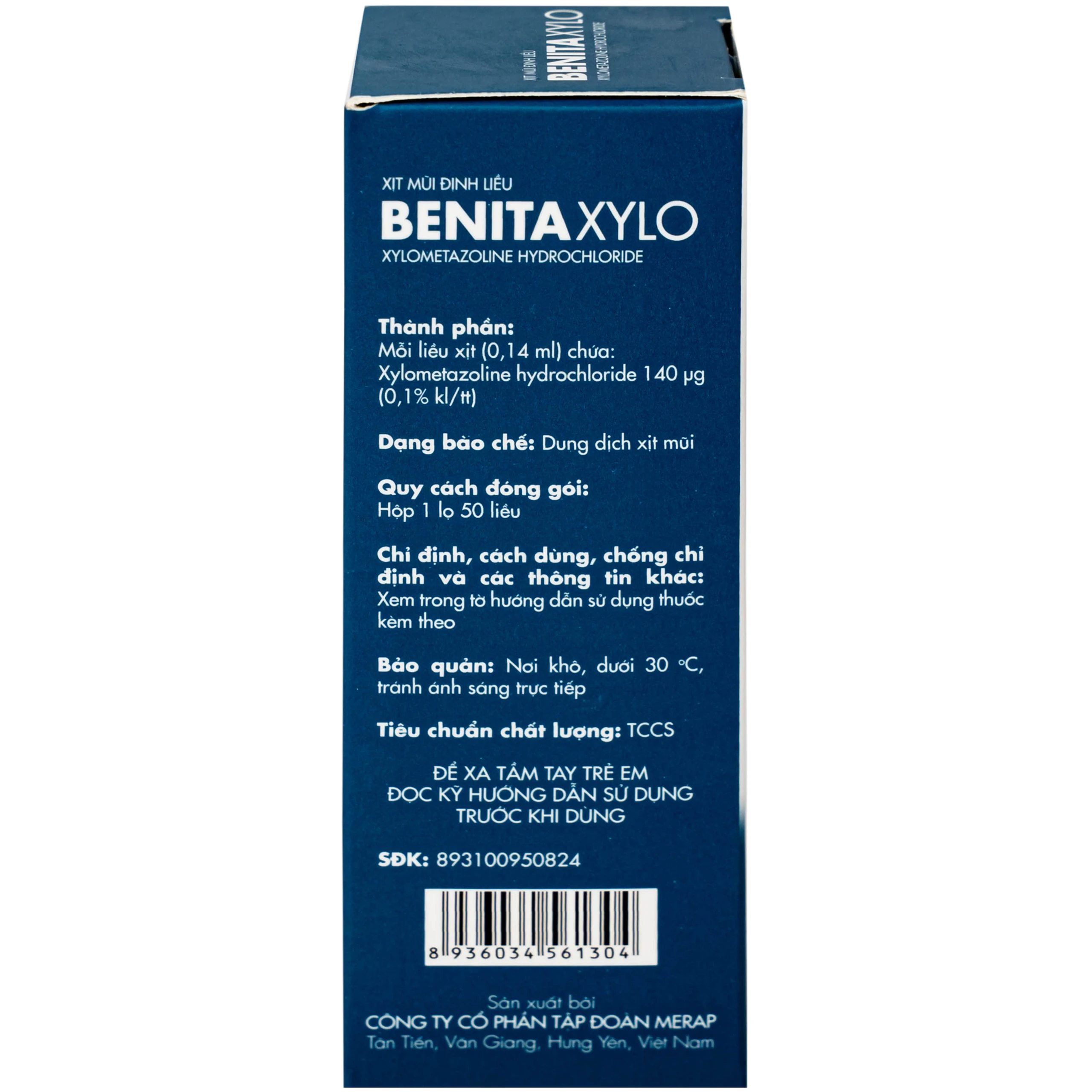 Thuốc xịt mũi Benita Xylo 0.1% Meraplion điều trị nghẹt mũi, sung huyết mũi (50 liều)