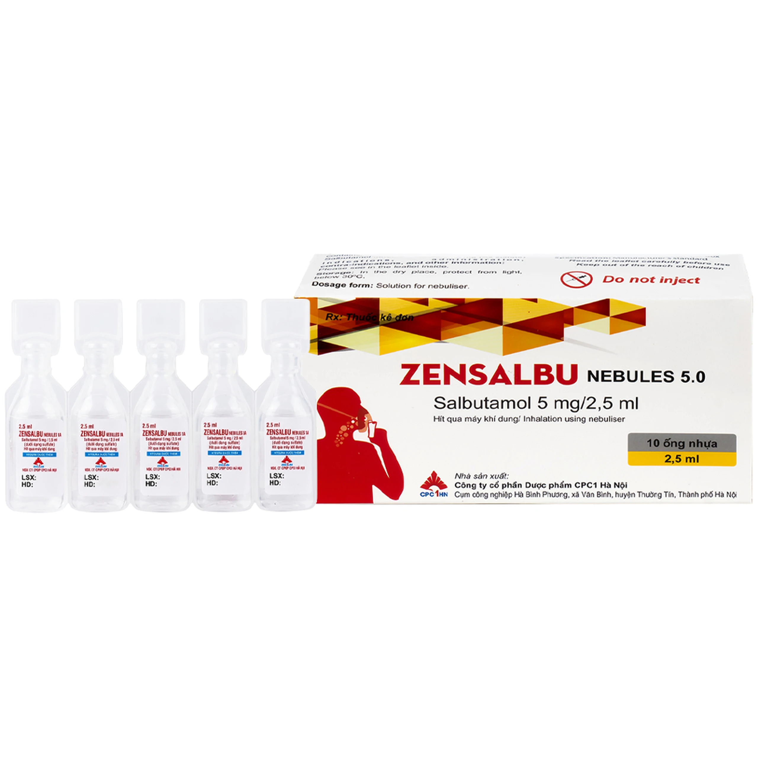 Thuốc Zensalbu 5mg CPC1HN kiểm soát co thắt phế quản mạn, điều trị hen nặng cấp tính (2 vỉ x 5 ống) 1