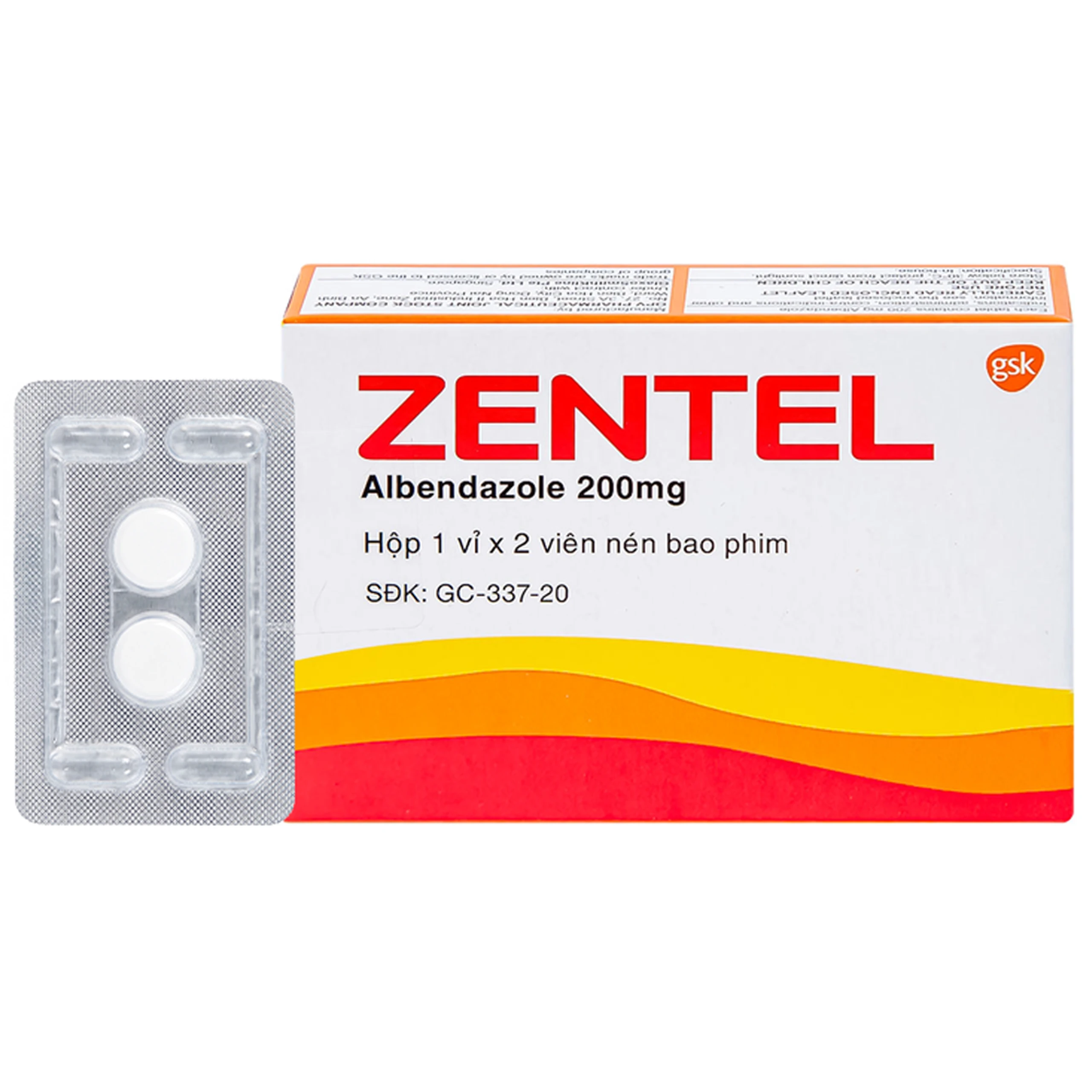 Thuốc Zentel Albendazole 200mg GSK điều trị các loại giun đường ruột nhạy cảm (1 vỉ x 2 viên) 1