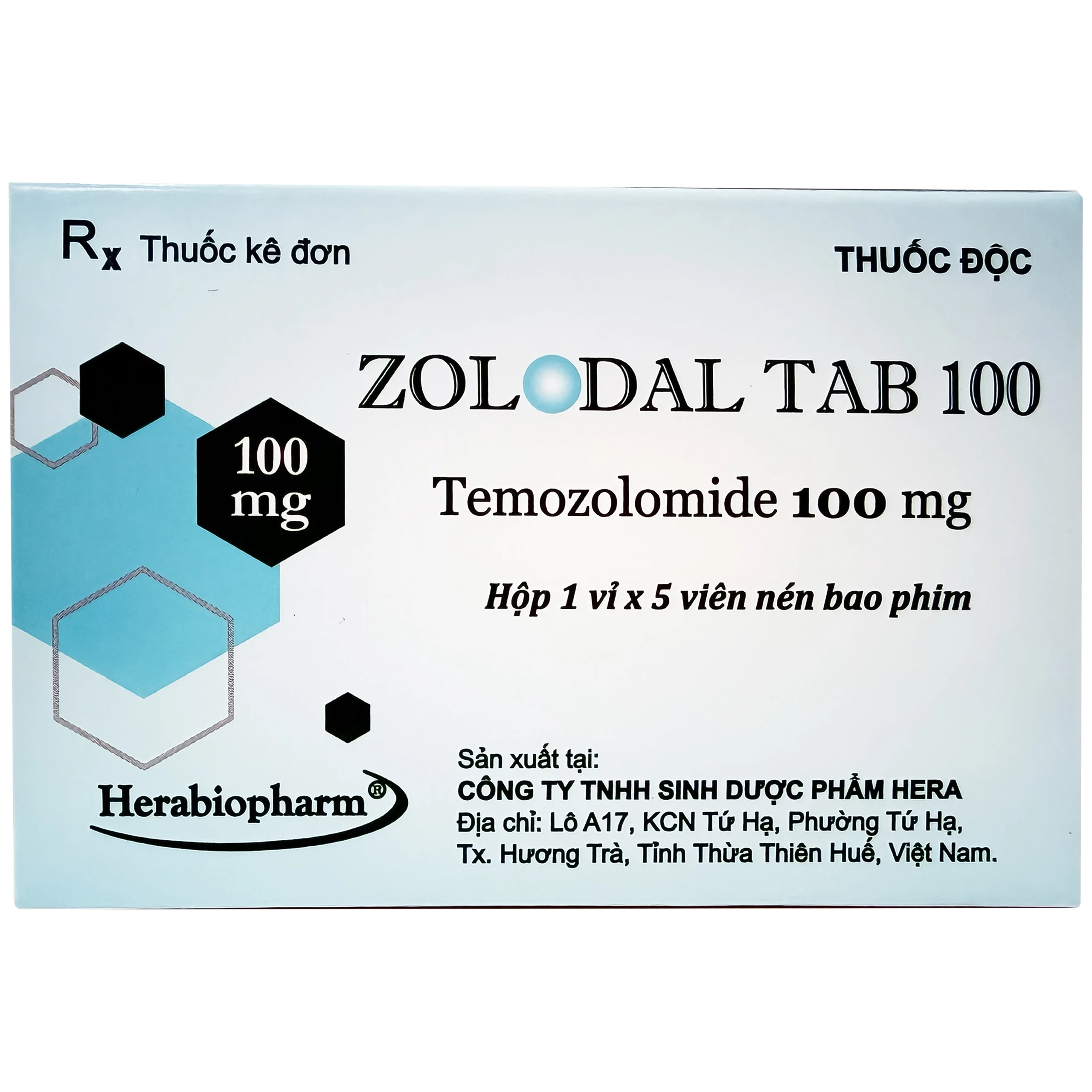 Thuốc Zolodal tab 100mg Herabiopharm điều trị u nguyên bào thần kinh đệm đa dạng (1 vỉ x 5 viên) 1