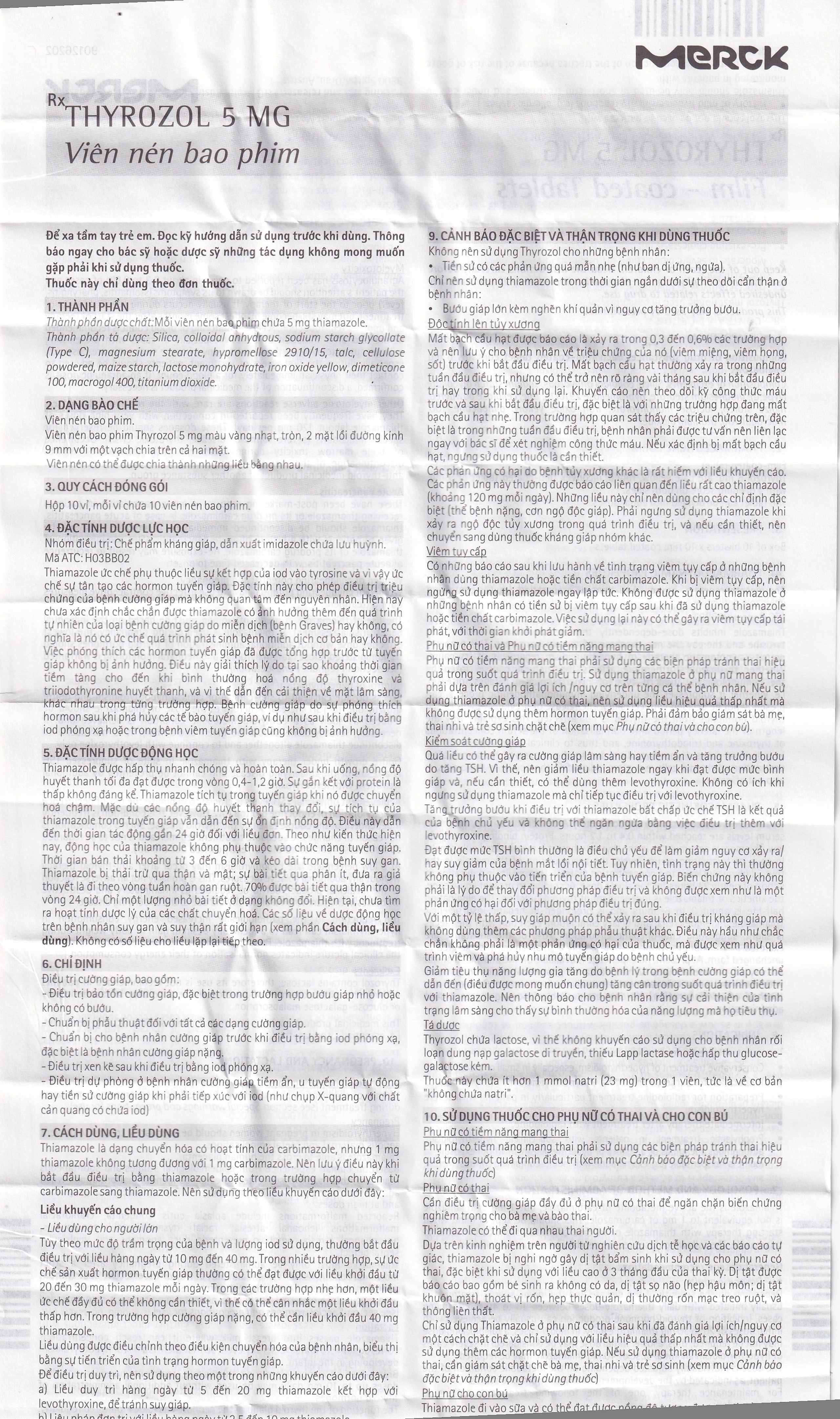 Thuốc Thyrozol 5mg Merck điều trị cường giáp (10 vỉ x 10 viên)