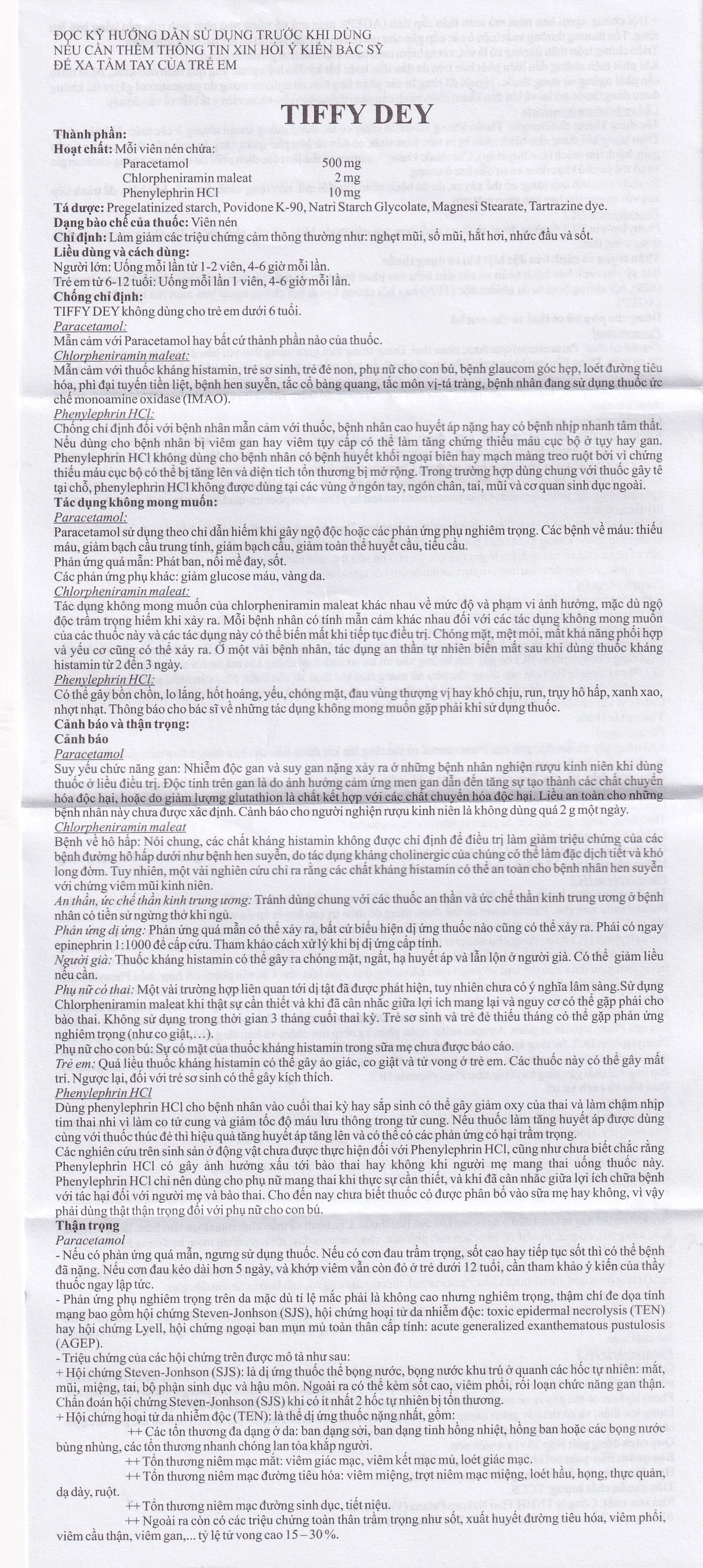 Thuốc Tiffy Dey Thai Nakorn Patana điều trị nghẹt mũi, sổ mũi (25 vỉ x 4 viên)