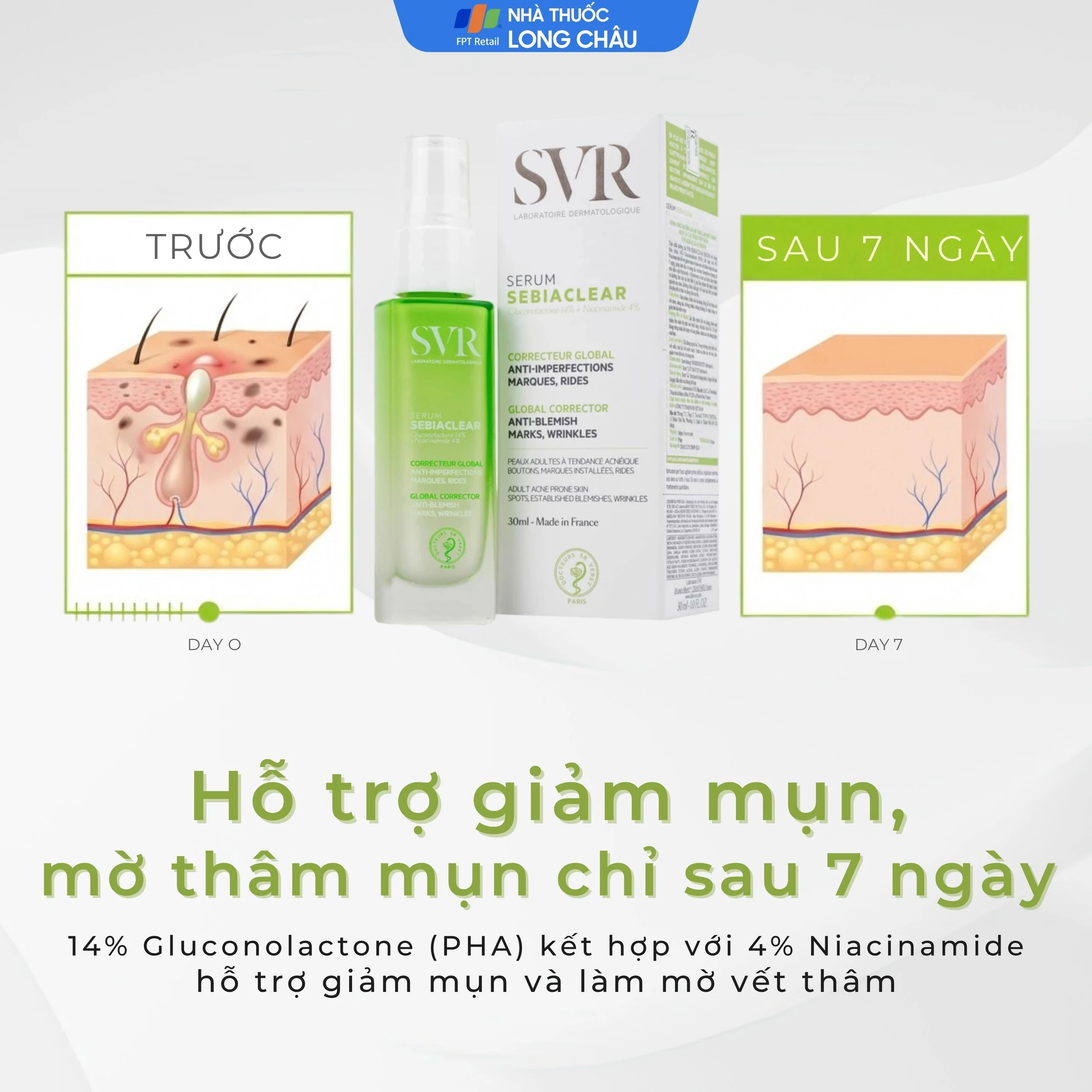 Tinh chất SVR Sebiaclear Serum giảm mụn mờ thâm, làm mịn da (30ml)