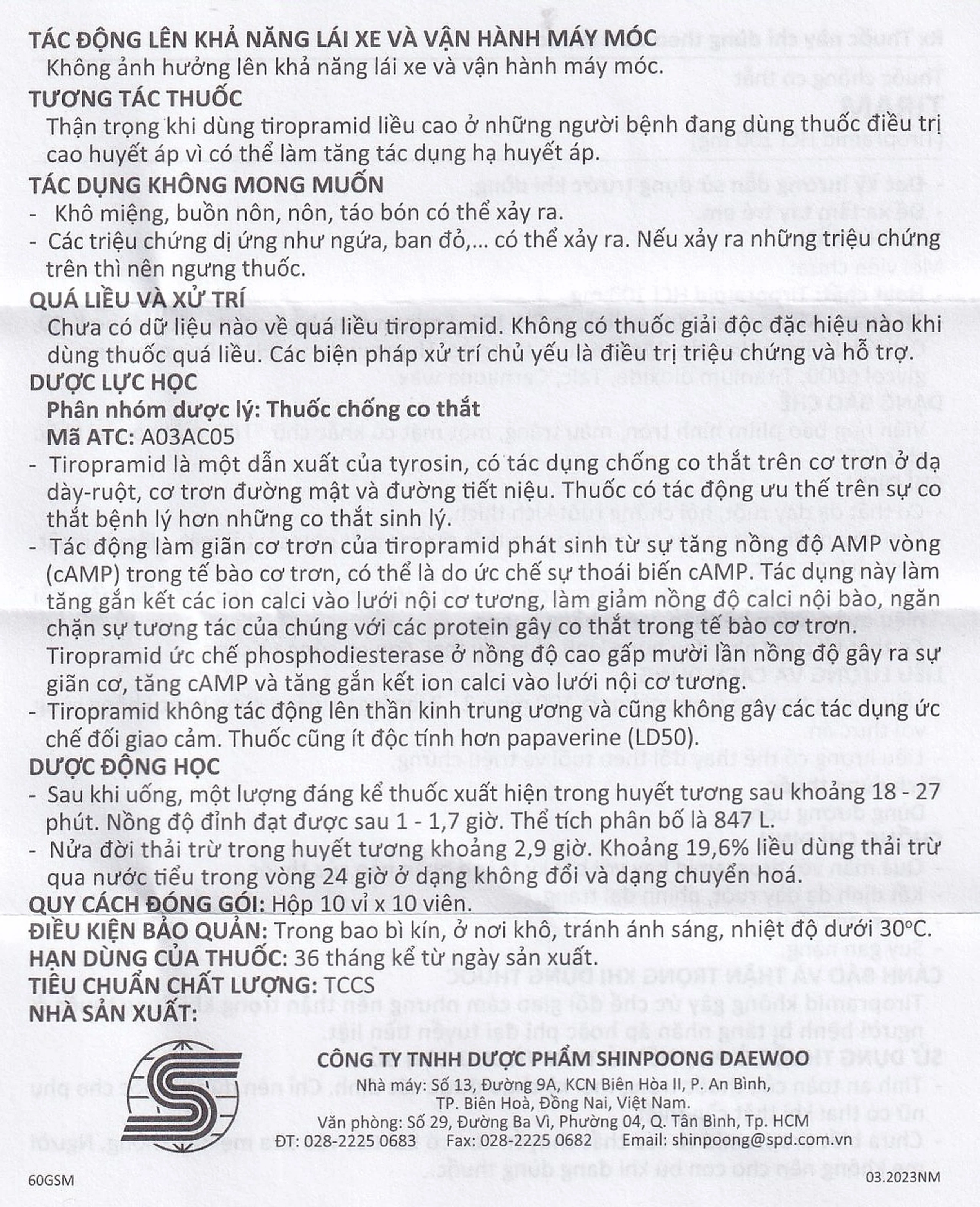 Thuốc Tiram 100mg Shinpoong Deawoo điều trị co thắt dạ dày ruột (10 vỉ x 10 viên)