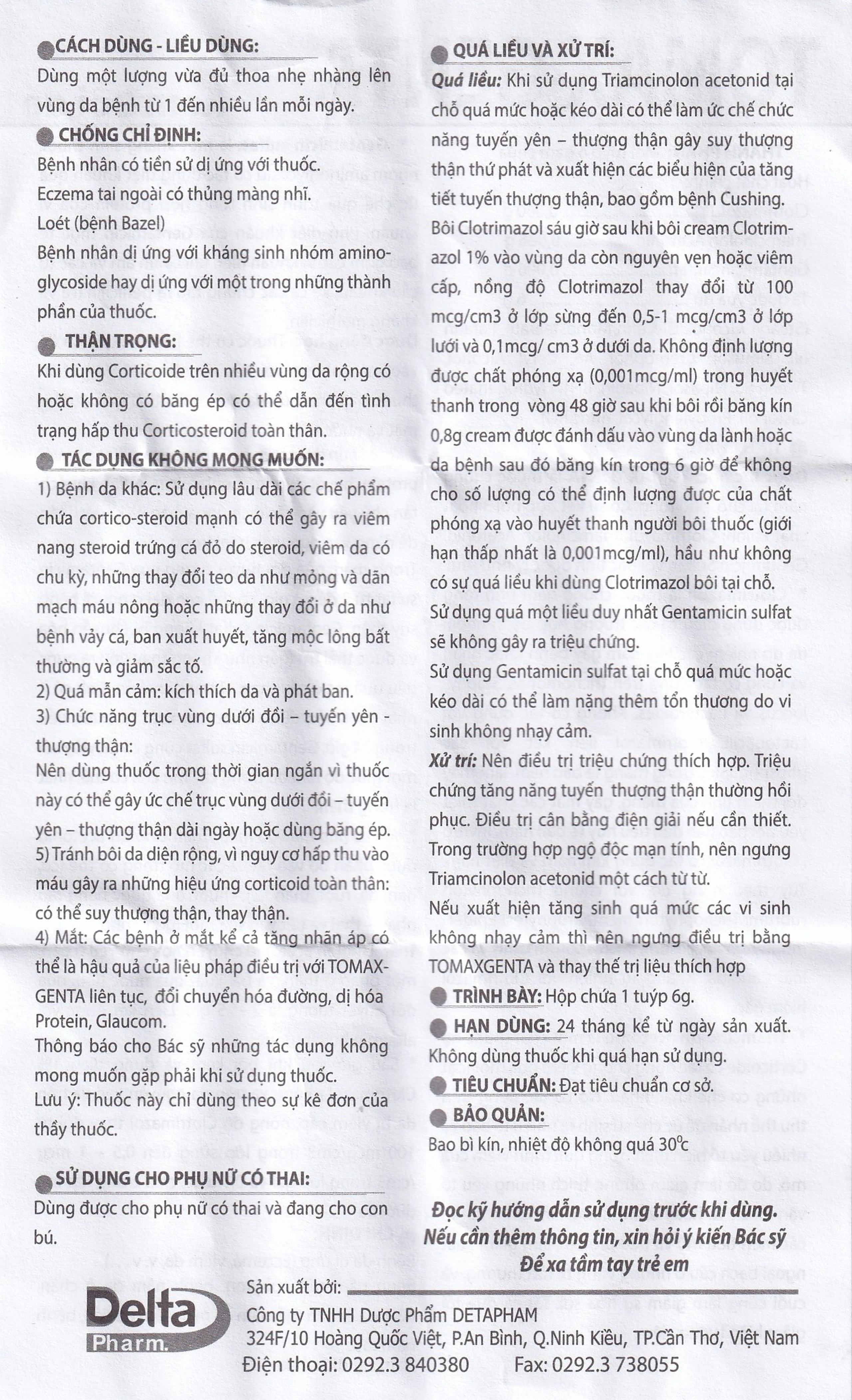 Kem bôi da Tomax Genta Detapharm điều trị bệnh da dị ứng (6g)