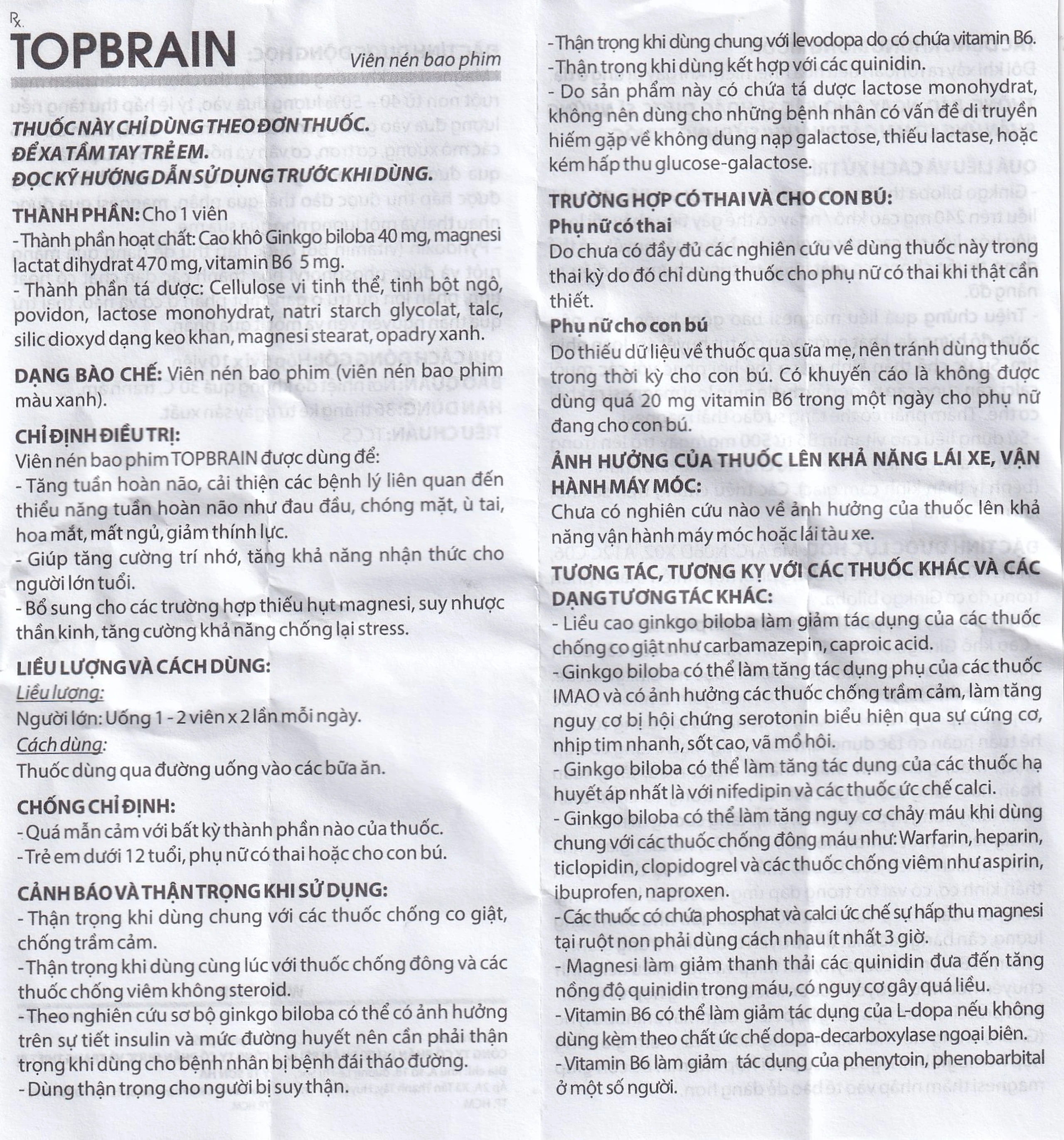 Thuốc Topbrain Reliv điều trị suy nhược thần kinh, giúp tăng tuần hoàn não, tăng cường trí nhớ (6 vỉ x 10 viên)