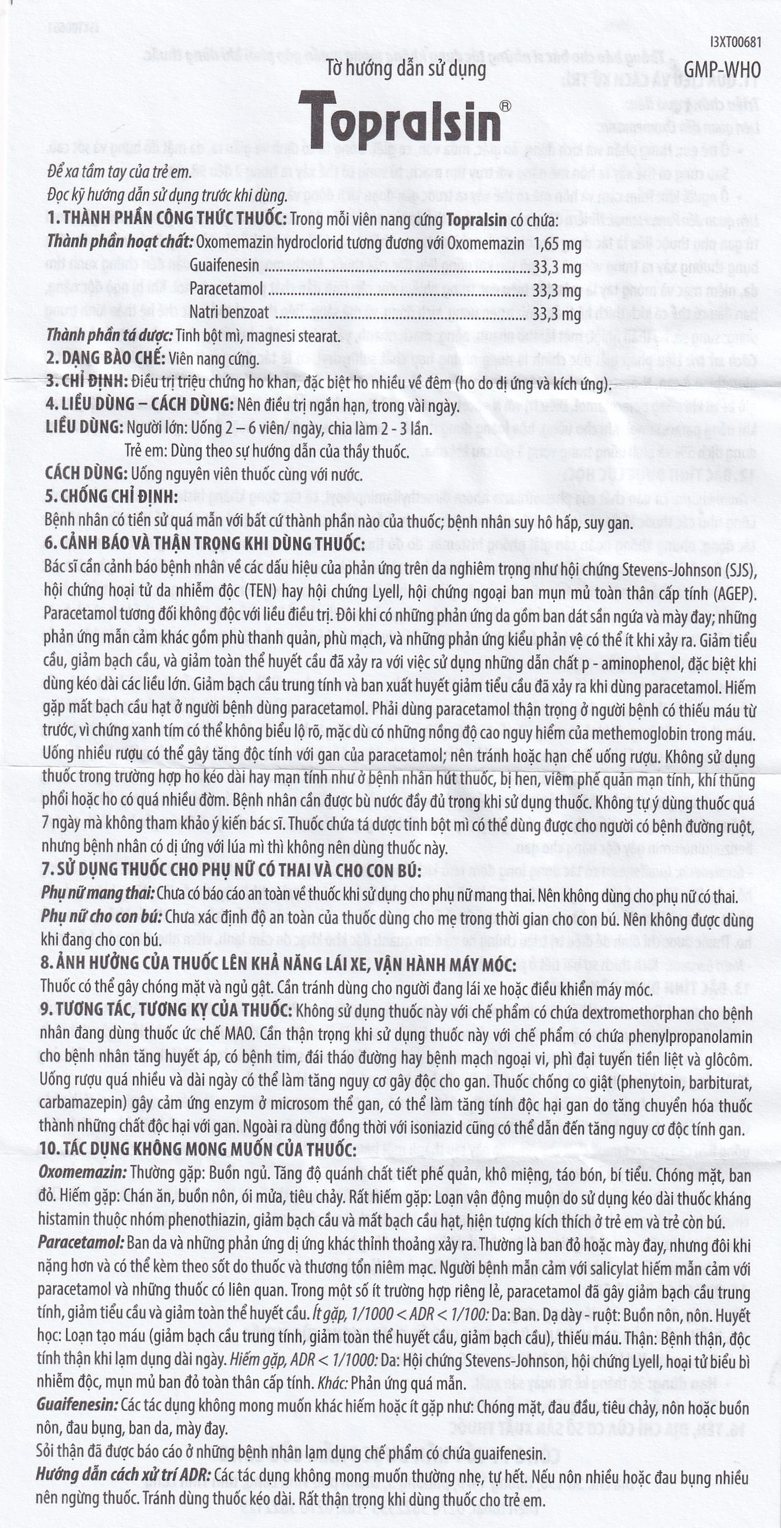 Thuốc Topralsin Pharimexco điều trị triệu chứng ho khan (24 viên)