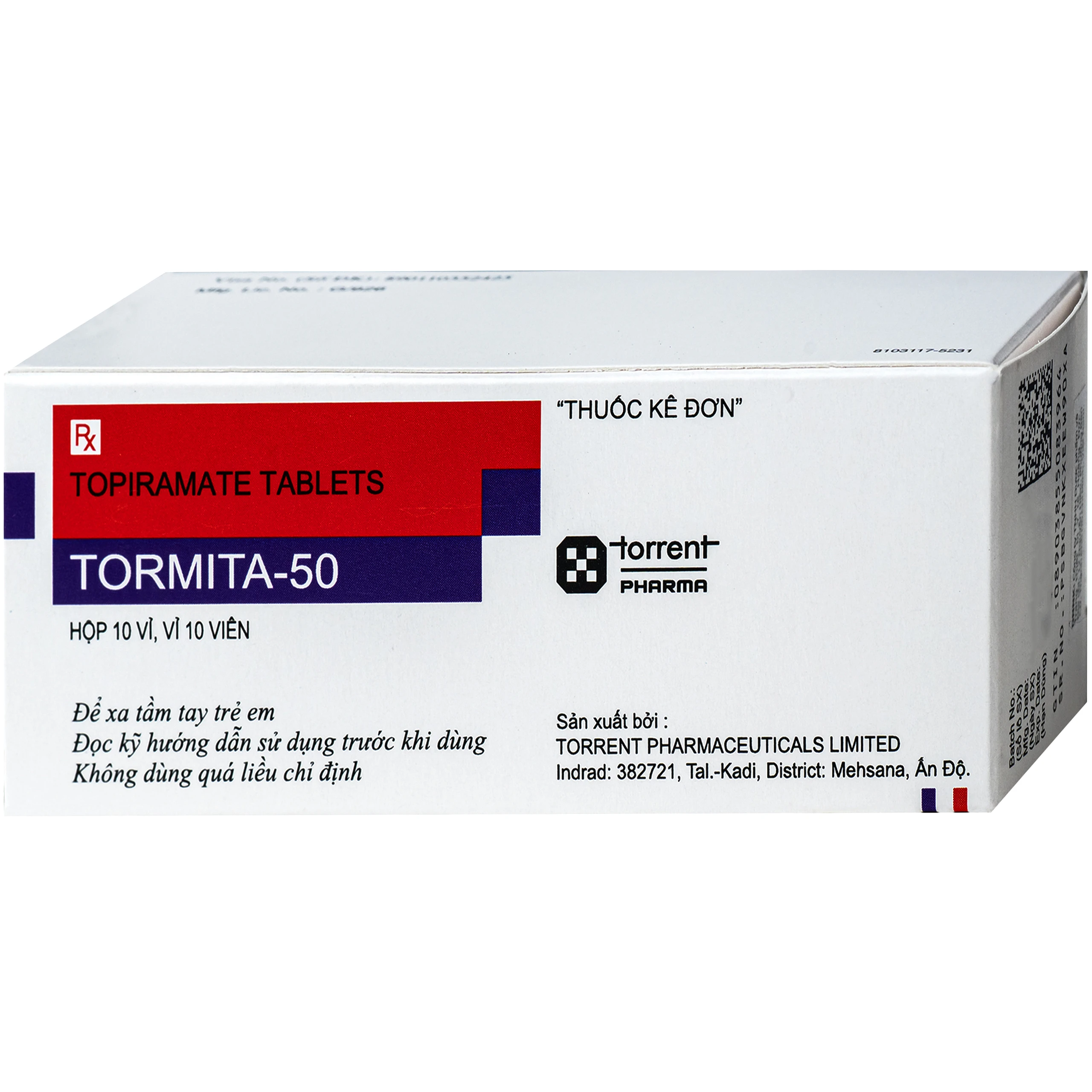 Thuốc Tormita 50mg Torrent điều trị đơn độc hoặc hỗ trợ cơn động kinh khởi phát cục bộ hoặc có cơn động kinh toàn thể có co cứng, giật rung, phòng ngừa đau nửa đầu (10 vỉ x 10 viên) 2