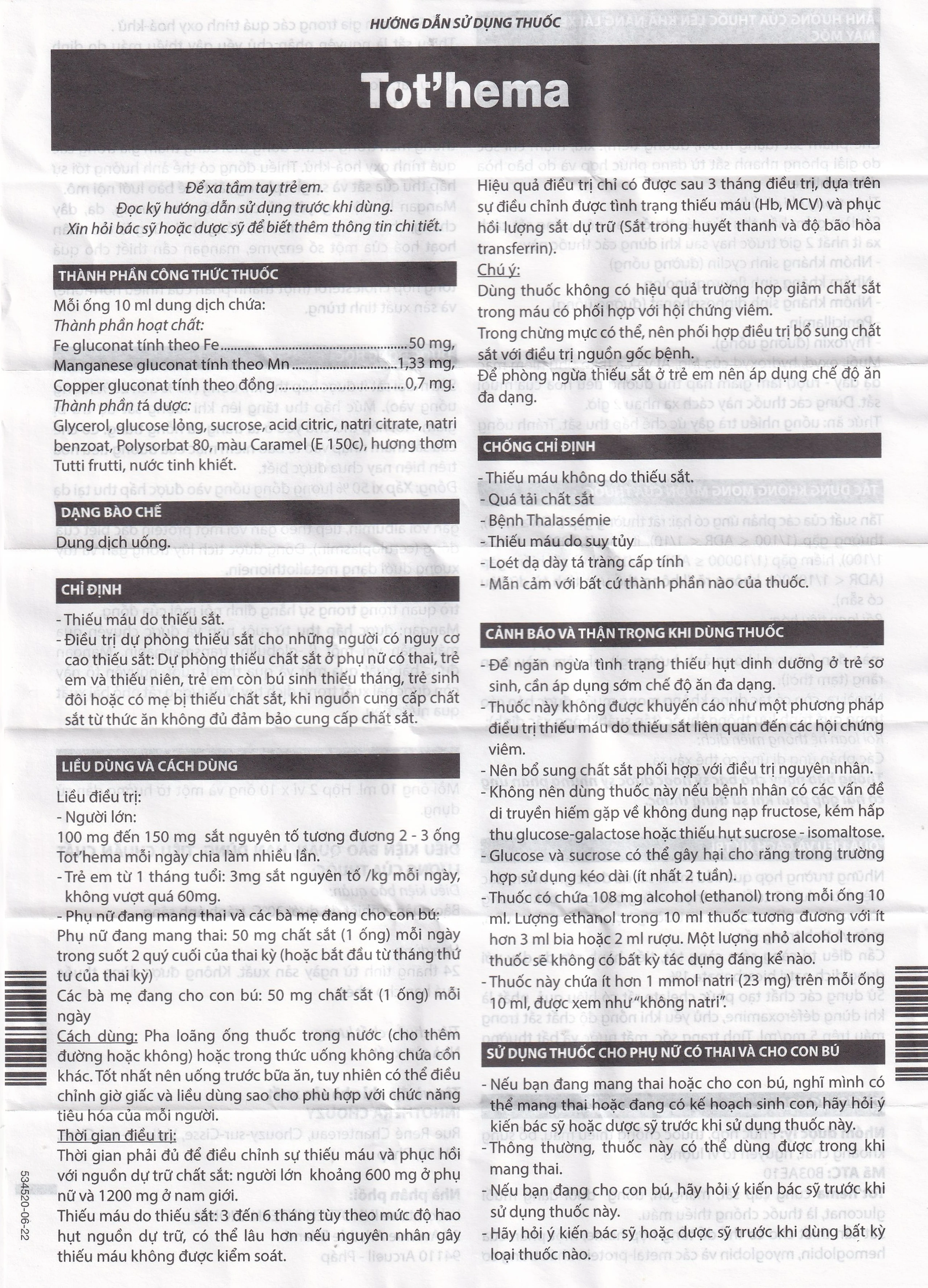Dung dịch Tot'héma Innothera điều trị thiếu máu do sắt (2 vỉ x 10 ống x 10ml)