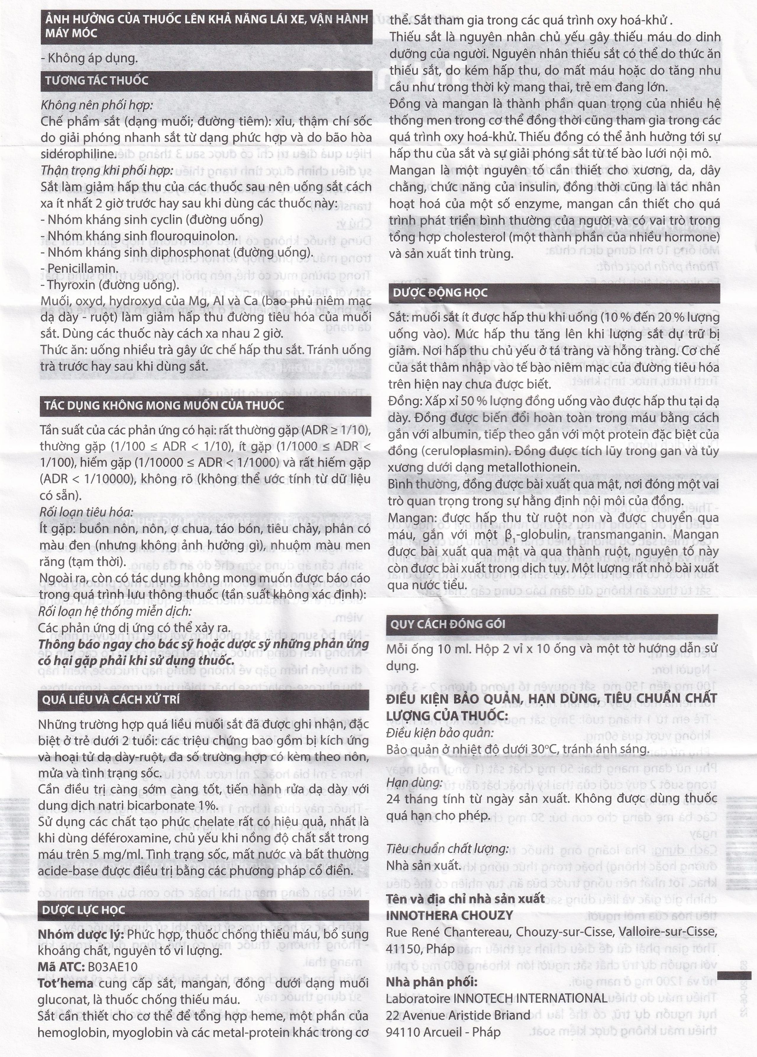 Dung dịch Tot'héma Innothera điều trị thiếu máu do sắt (2 vỉ x 10 ống x 10ml)