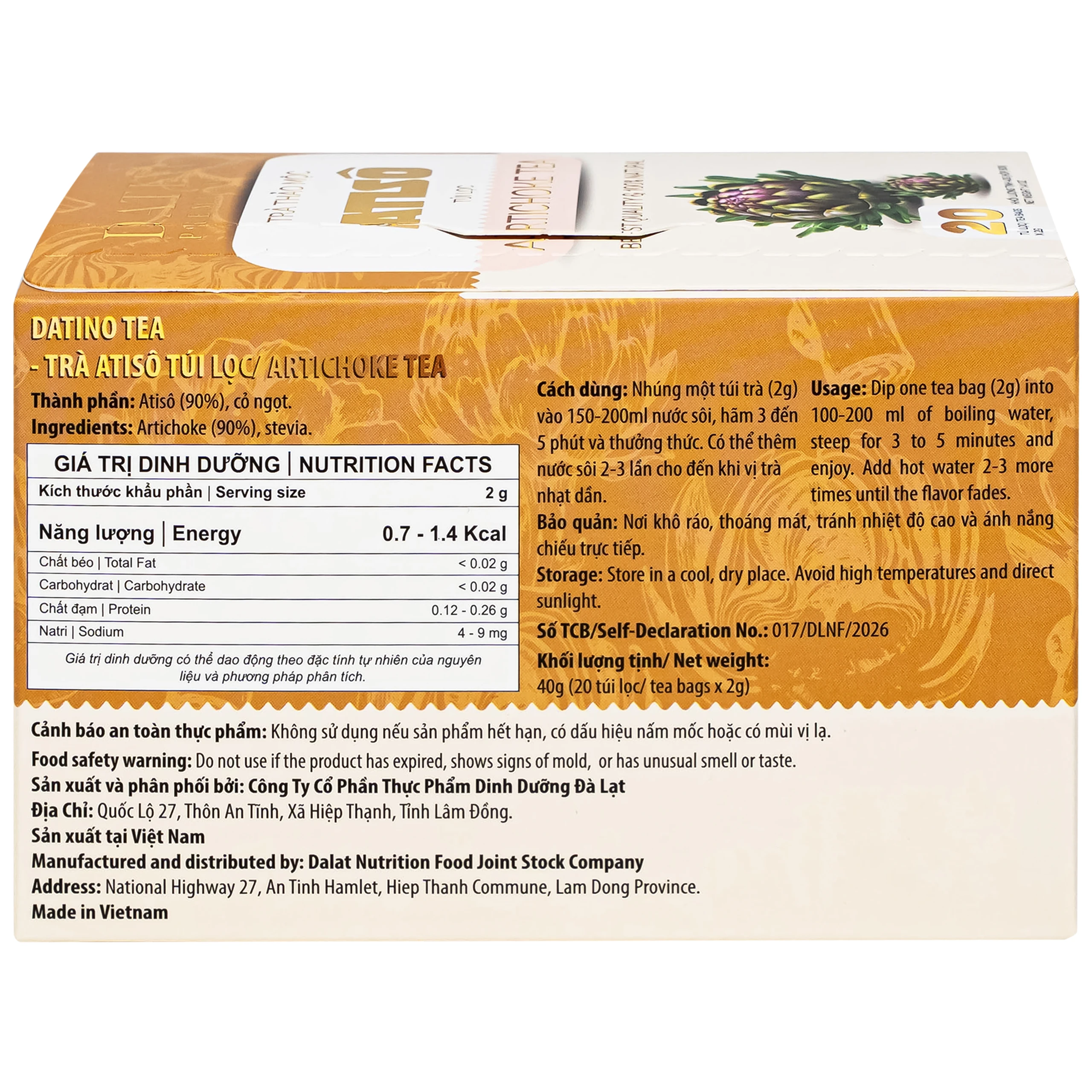 Trà Thảo Mộc Atiso Datino Premium Tea (20 túi lọc x 2g)