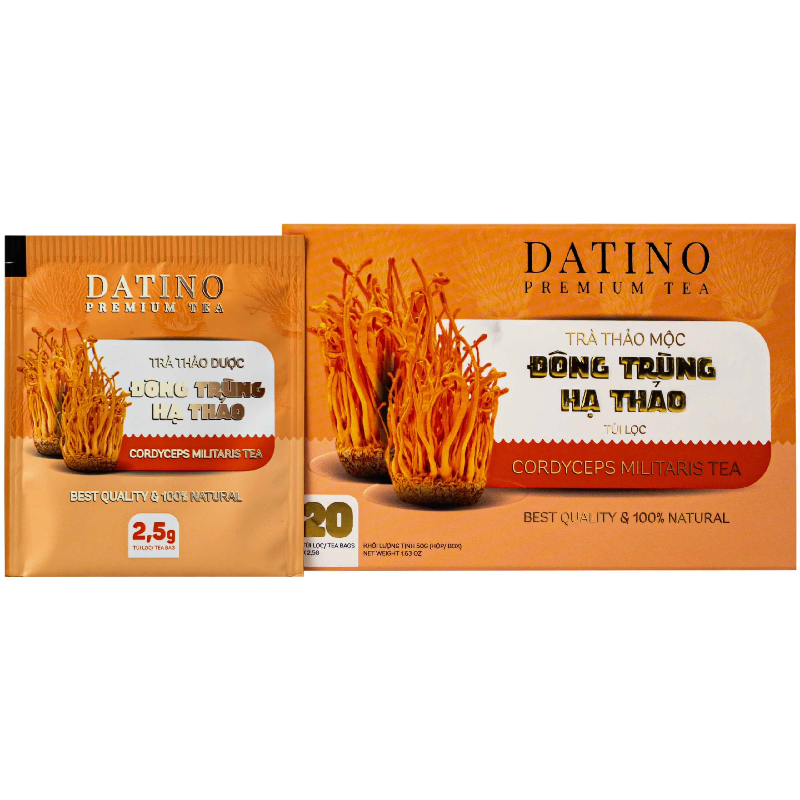 Trà thảo mộc đông trùng hạ thảo túi lọc Datino premium tea (20 túi x 2,5g)