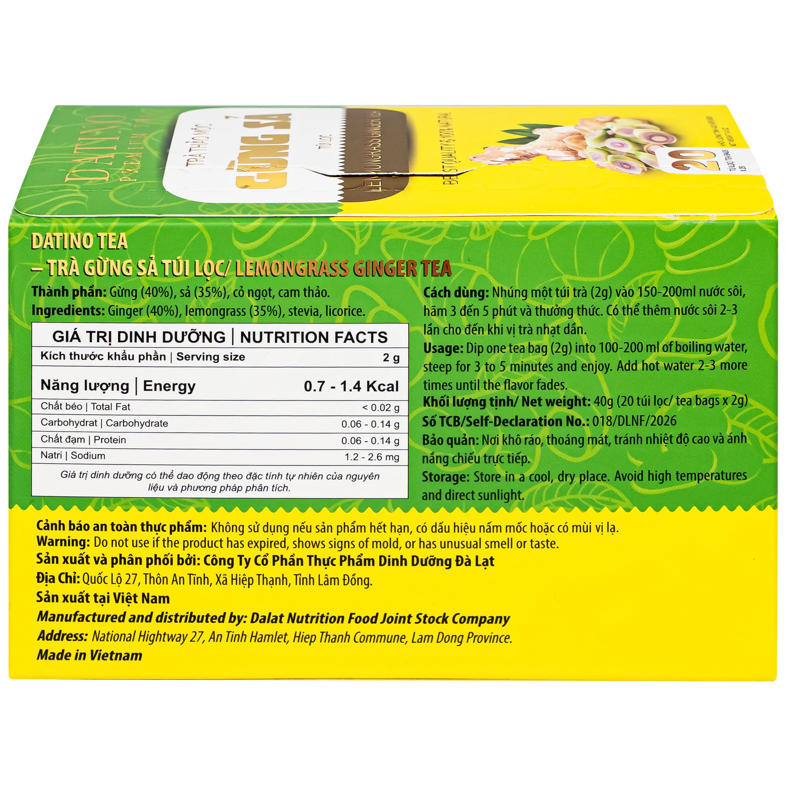 Trà Thảo Mộc Gừng Sả Datino Premium Tea (20 túi lọc x 2g)