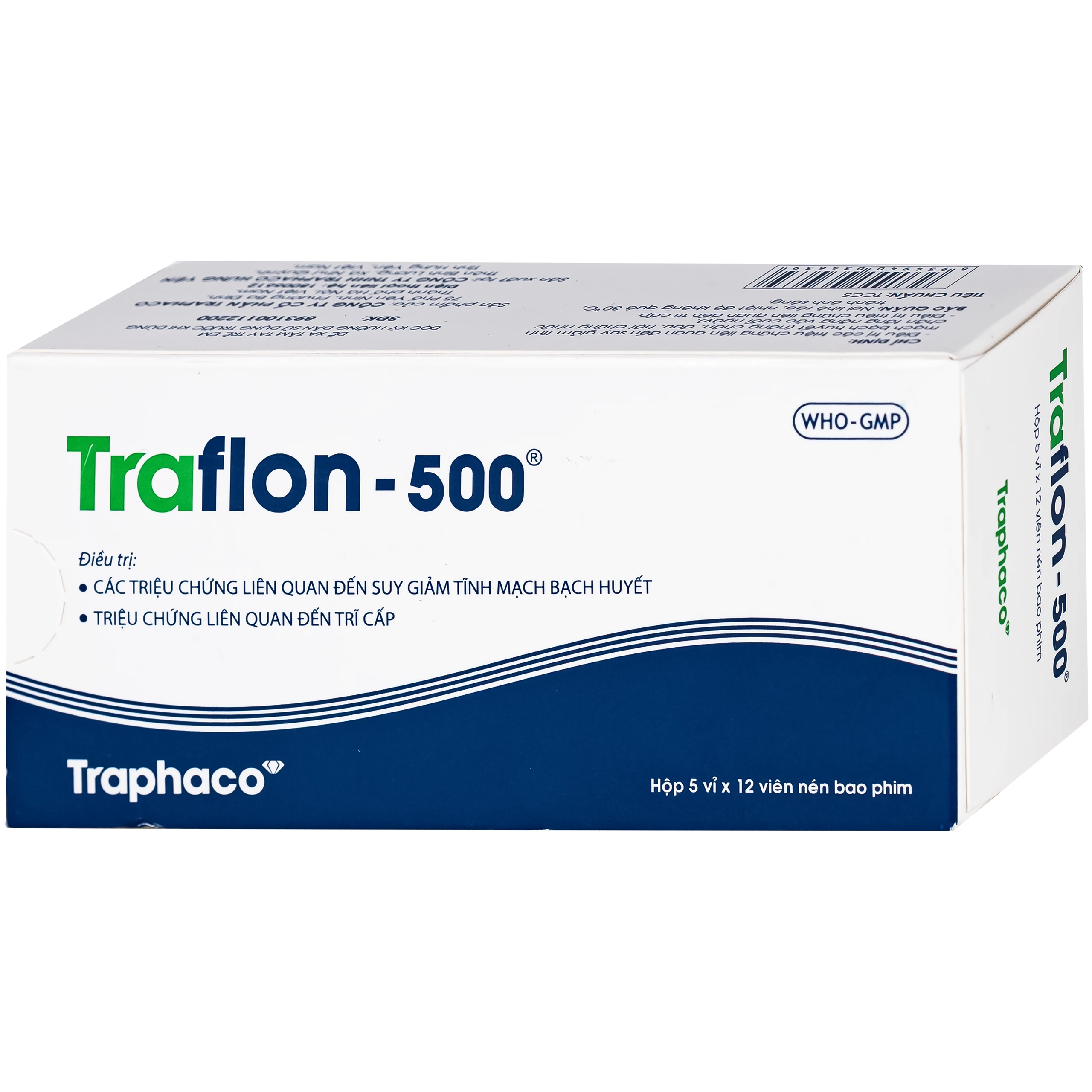 Thuốc Traflon 500mg Traphaco điều trị triệu chứng liên quan đến suy tĩnh mạch, mạch bạch huyết (5 vỉ x 12 viên) 2