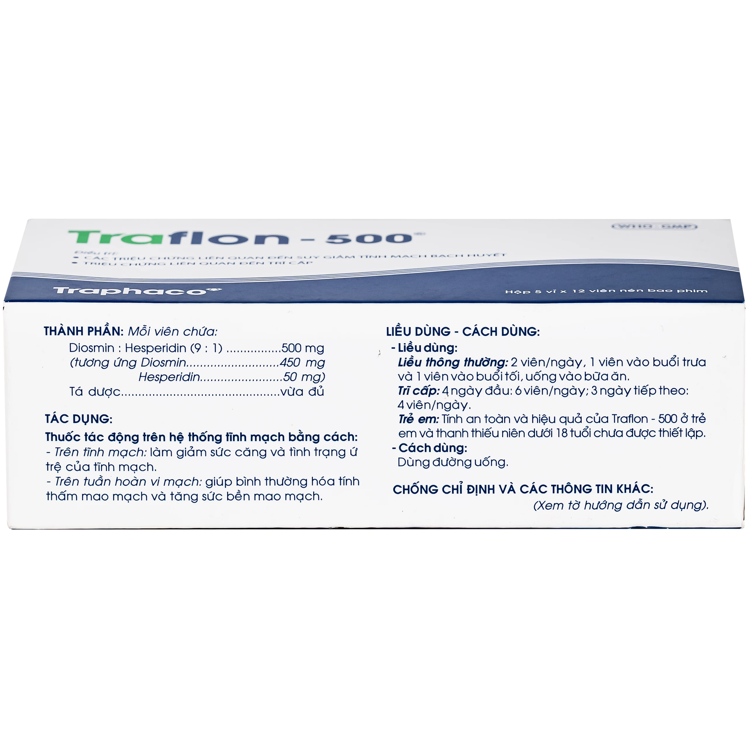 Thuốc Traflon 500mg Traphaco điều trị triệu chứng liên quan đến suy tĩnh mạch, mạch bạch huyết (5 vỉ x 12 viên) 3