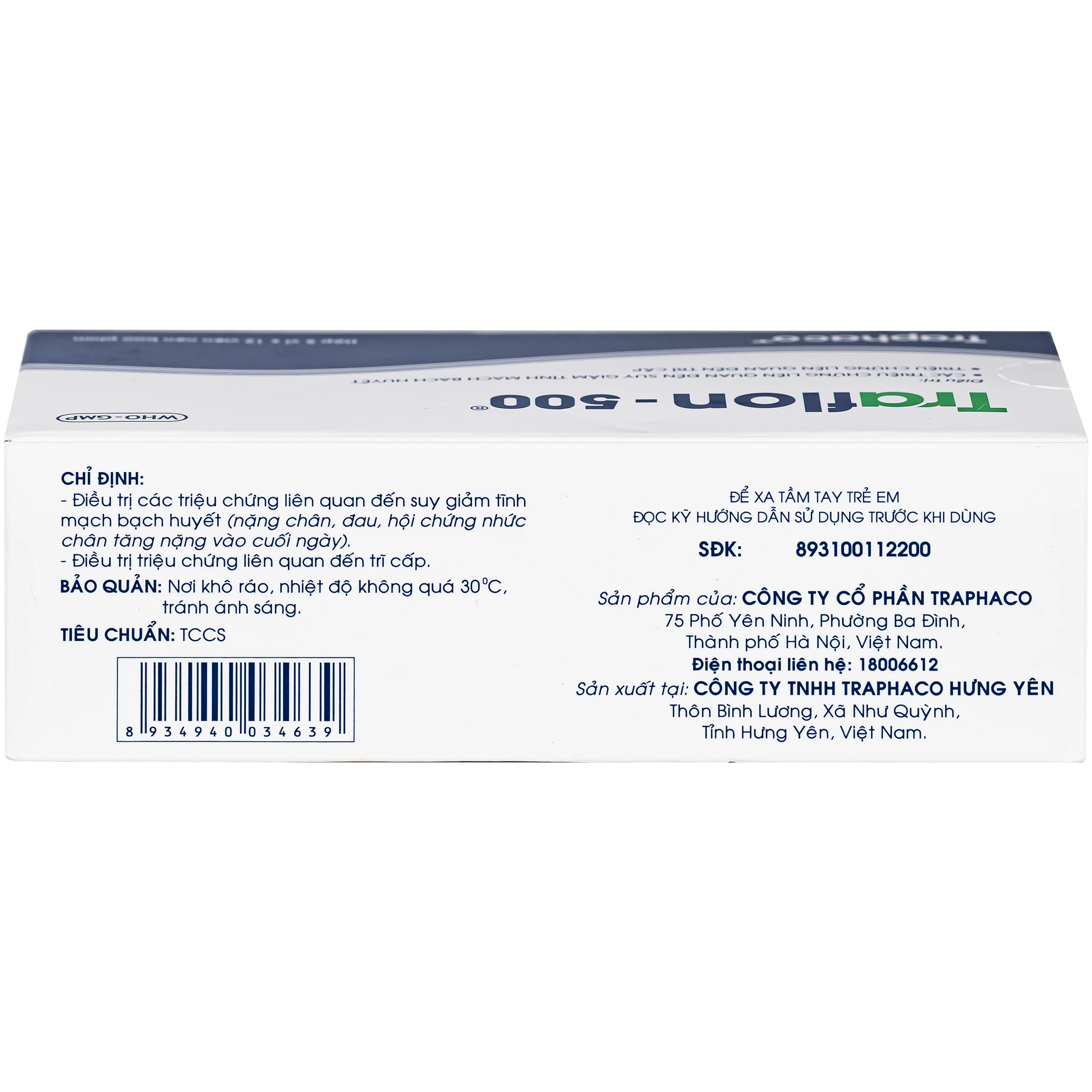 Thuốc Traflon 500mg Traphaco điều trị triệu chứng liên quan đến suy tĩnh mạch, mạch bạch huyết (5 vỉ x 12 viên) 4