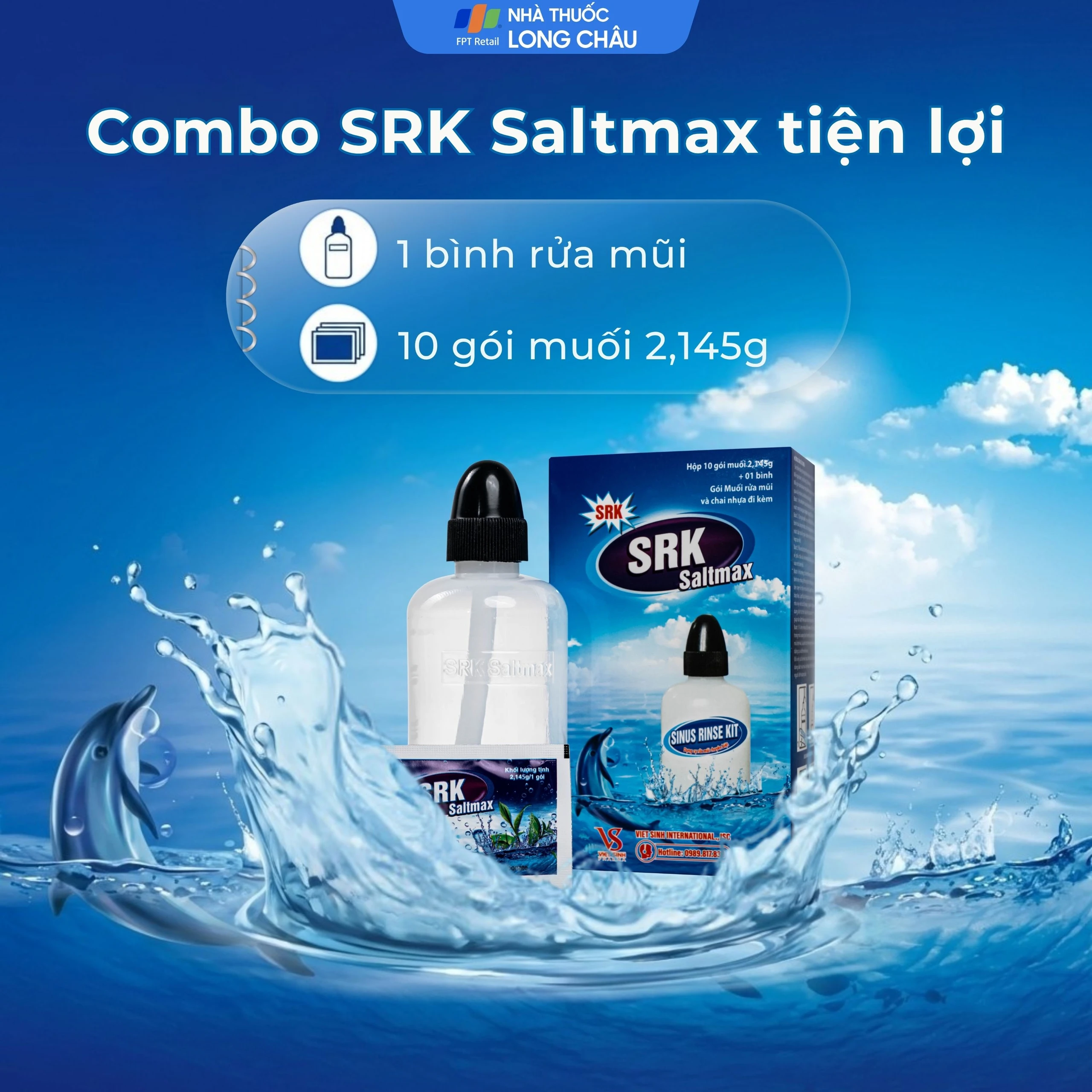 Bộ rửa xoang mũi SRK Saltmax (1 bình + 10 gói) vệ sinh mũi, ngăn ngừa viêm mũi, viêm xoang