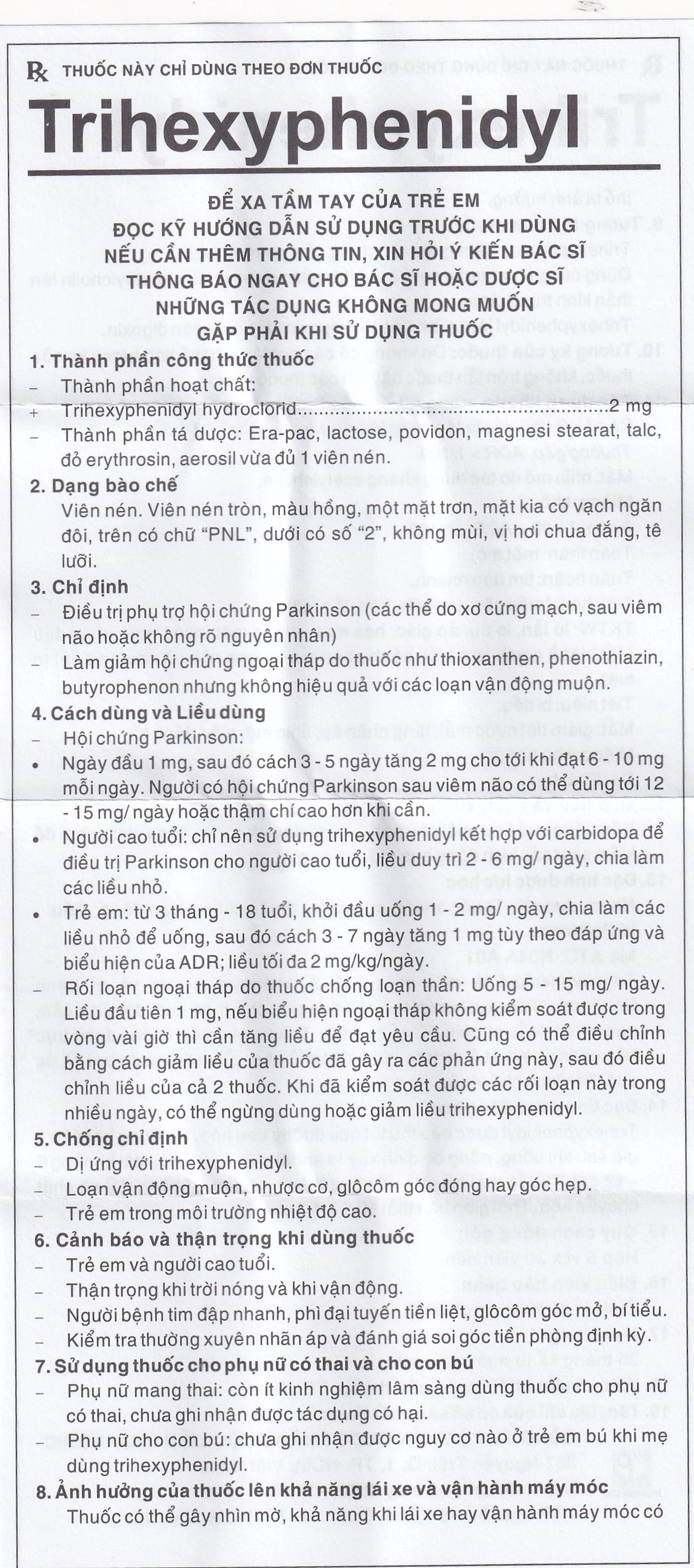 Thuốc Trihexyphenidyl Pharmedic điều trị phụ trợ hội chứng Parkinson (5 vỉ x 20 viên)