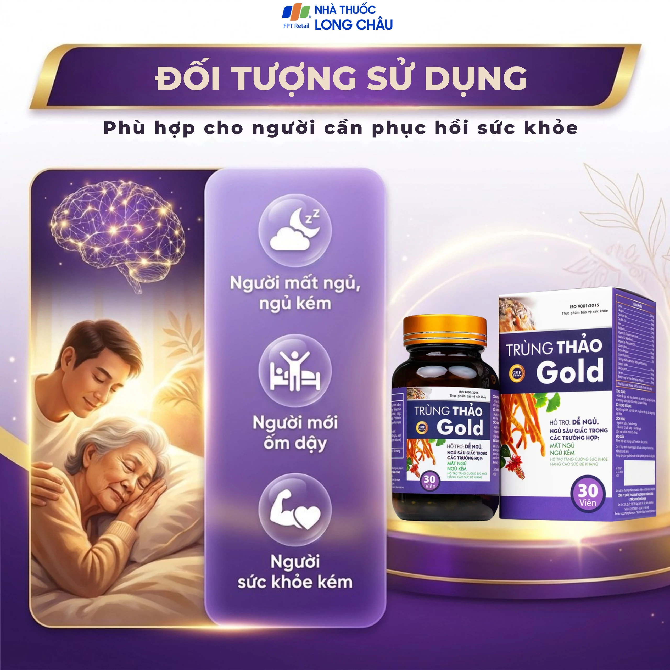 Viên uống hỗ trợ dễ ngủ, ngủ sâu giấc, tăng cường sức khỏe Trùng Thảo Gold (30 viên) 5