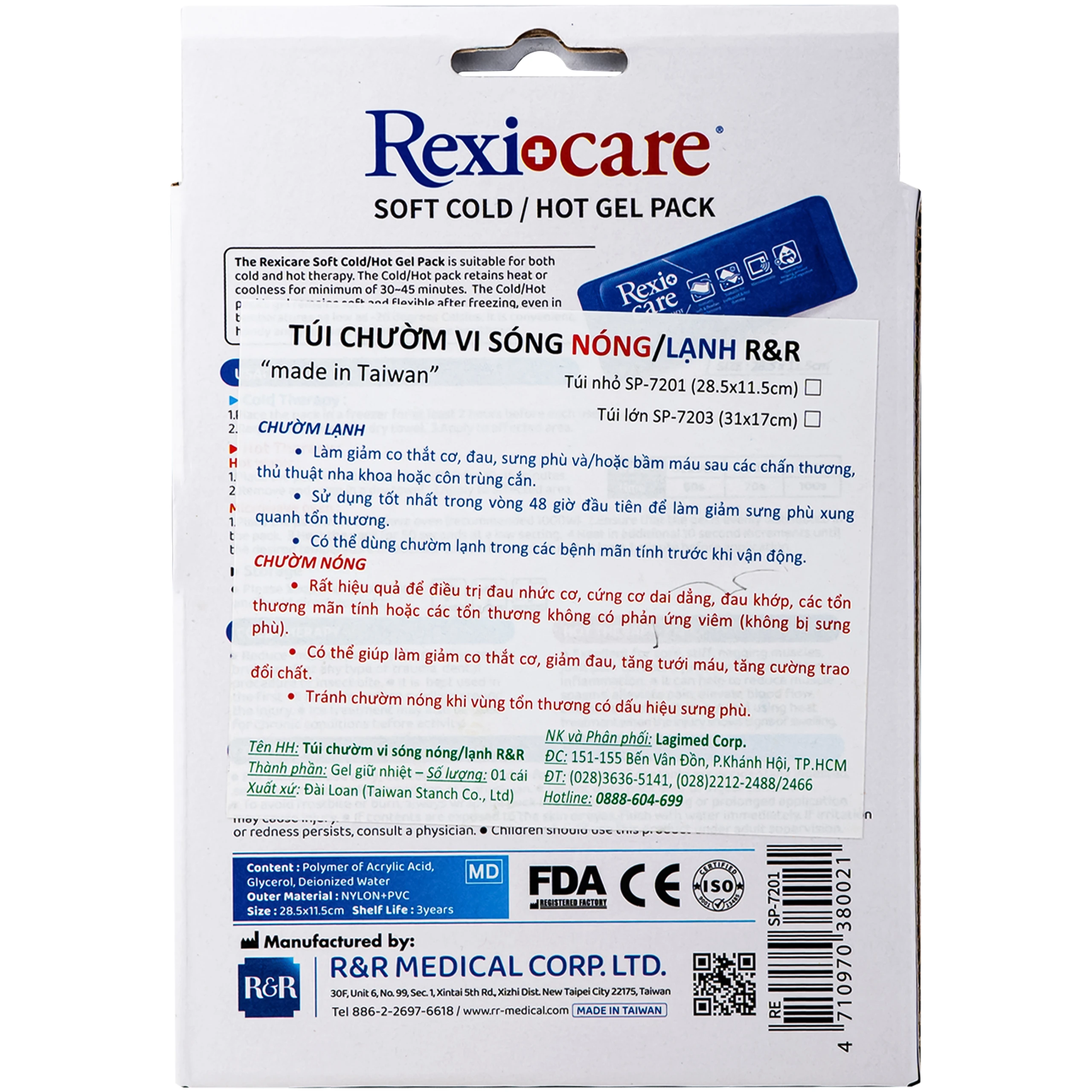 Túi chườm nóng, lạnh Rexicare gel (28.5x11.5cm) Làm giảm co thắt cơ, đau, sưng phù, bầm máy sau chấn thương, thủ thuật nha khoa, côn trùng cắn 4