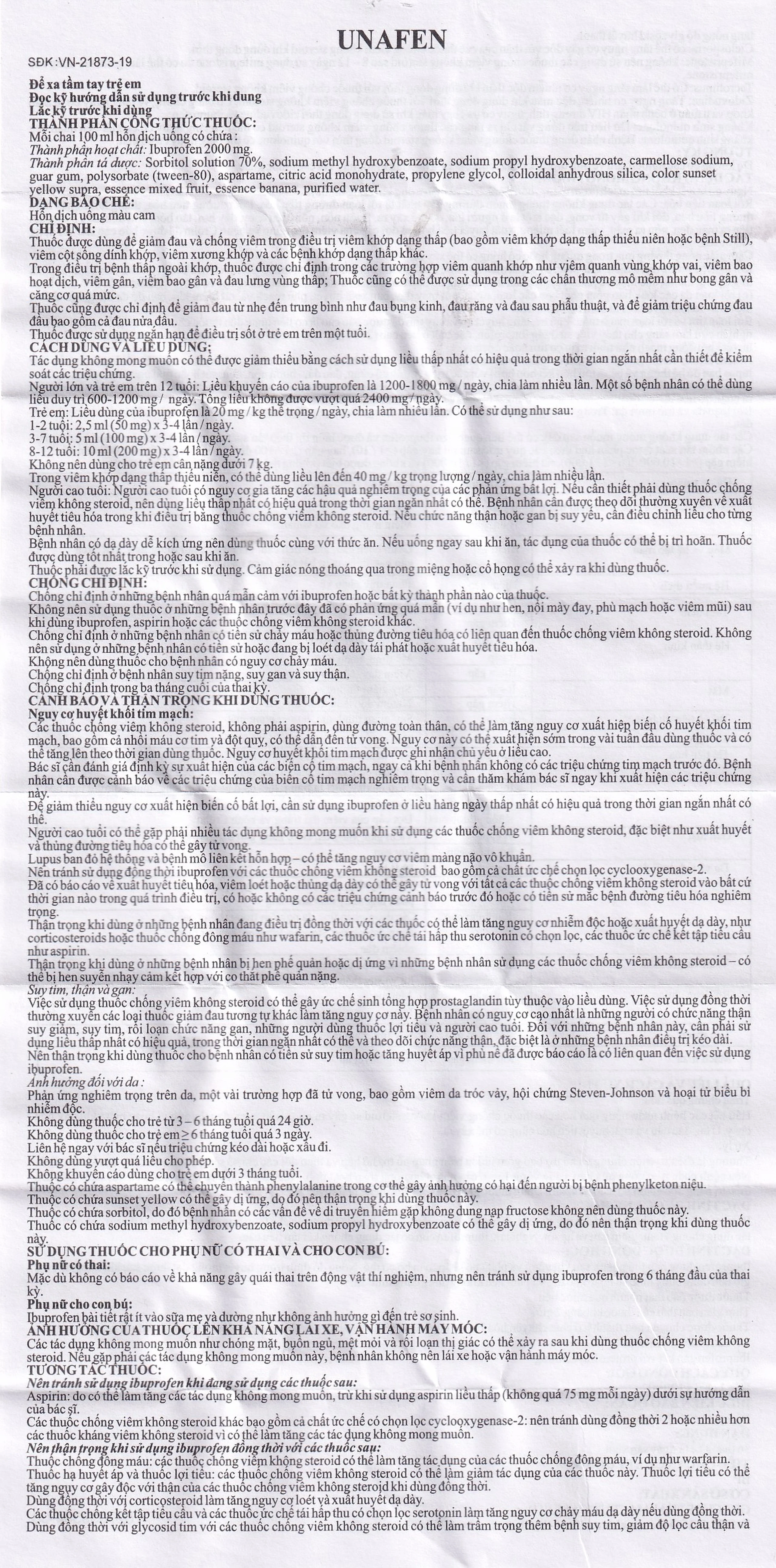 Dung dịch uống Unafen 100mg/5ml Gracure giảm đau, kháng viêm, hạ sốt (100ml)