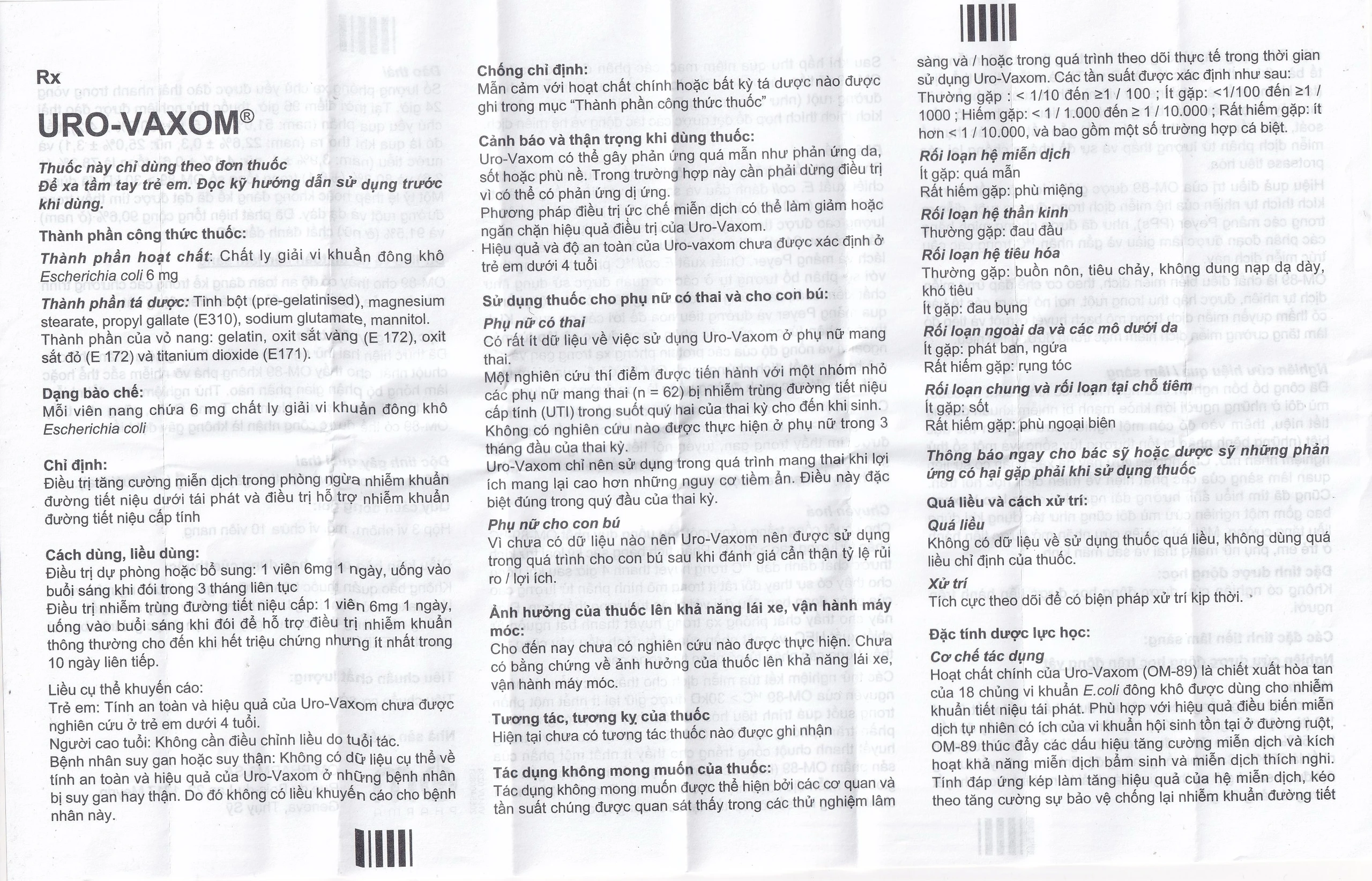 Thuốc Uro-Vaxom OM Pharma tăng cường miễn dịch do nhiễm khuẩn đường tiết niệu (3 vỉ x 10 viên)