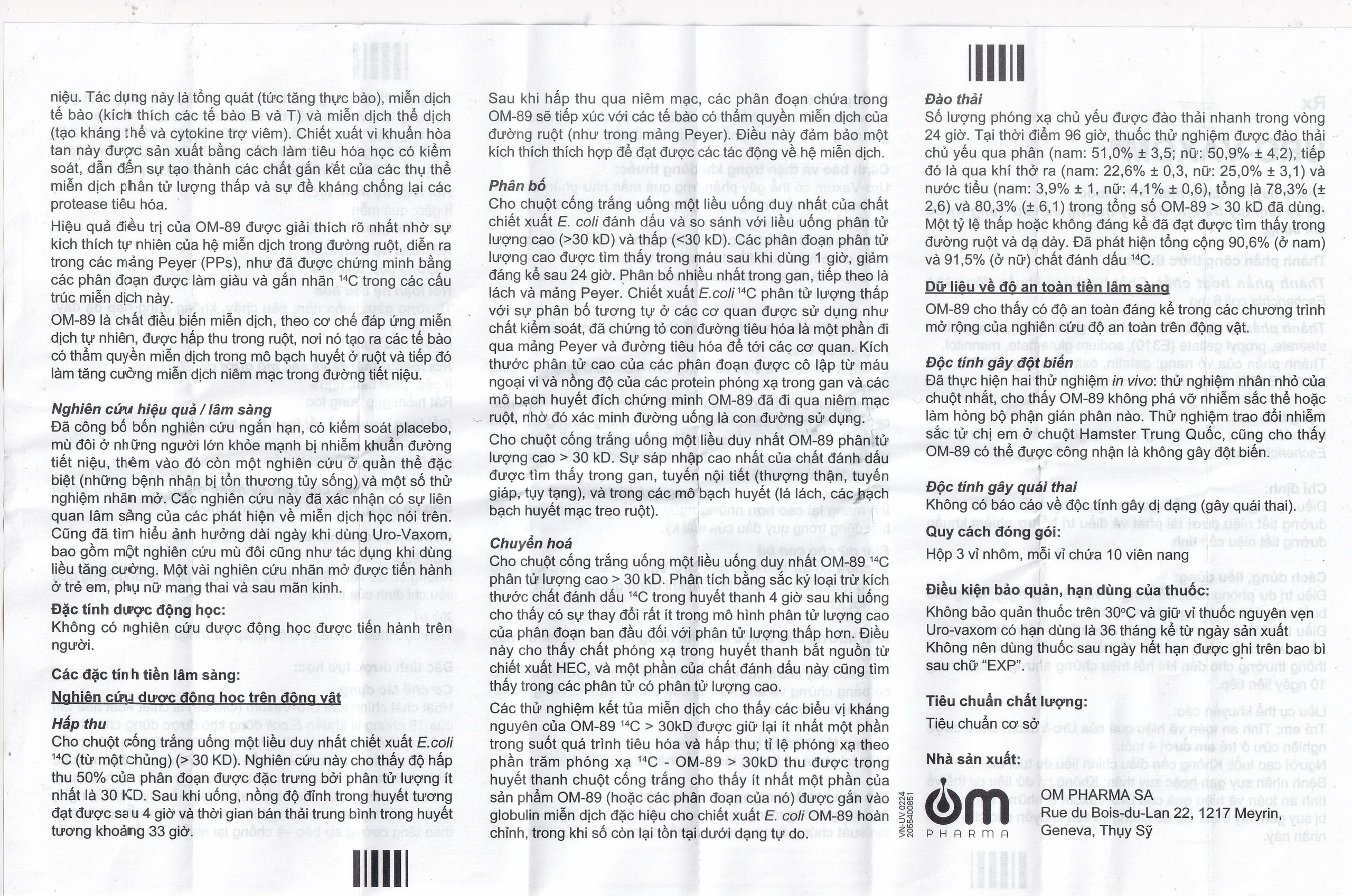Thuốc Uro-Vaxom OM Pharma tăng cường miễn dịch do nhiễm khuẩn đường tiết niệu (3 vỉ x 10 viên)