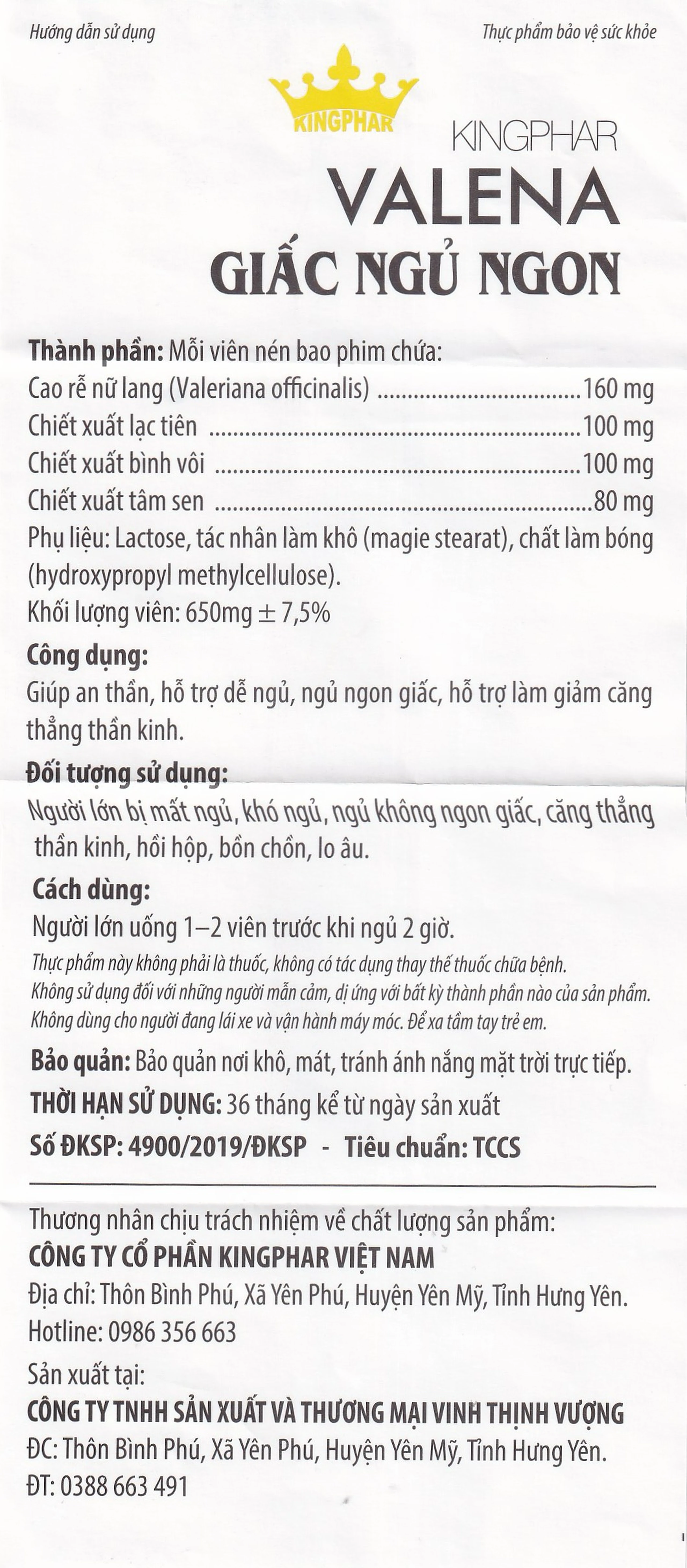 Viên uống giúp an thần hỗ trợ dễ ngủ Valena Kingphar (4 vỉ x 10 viên)