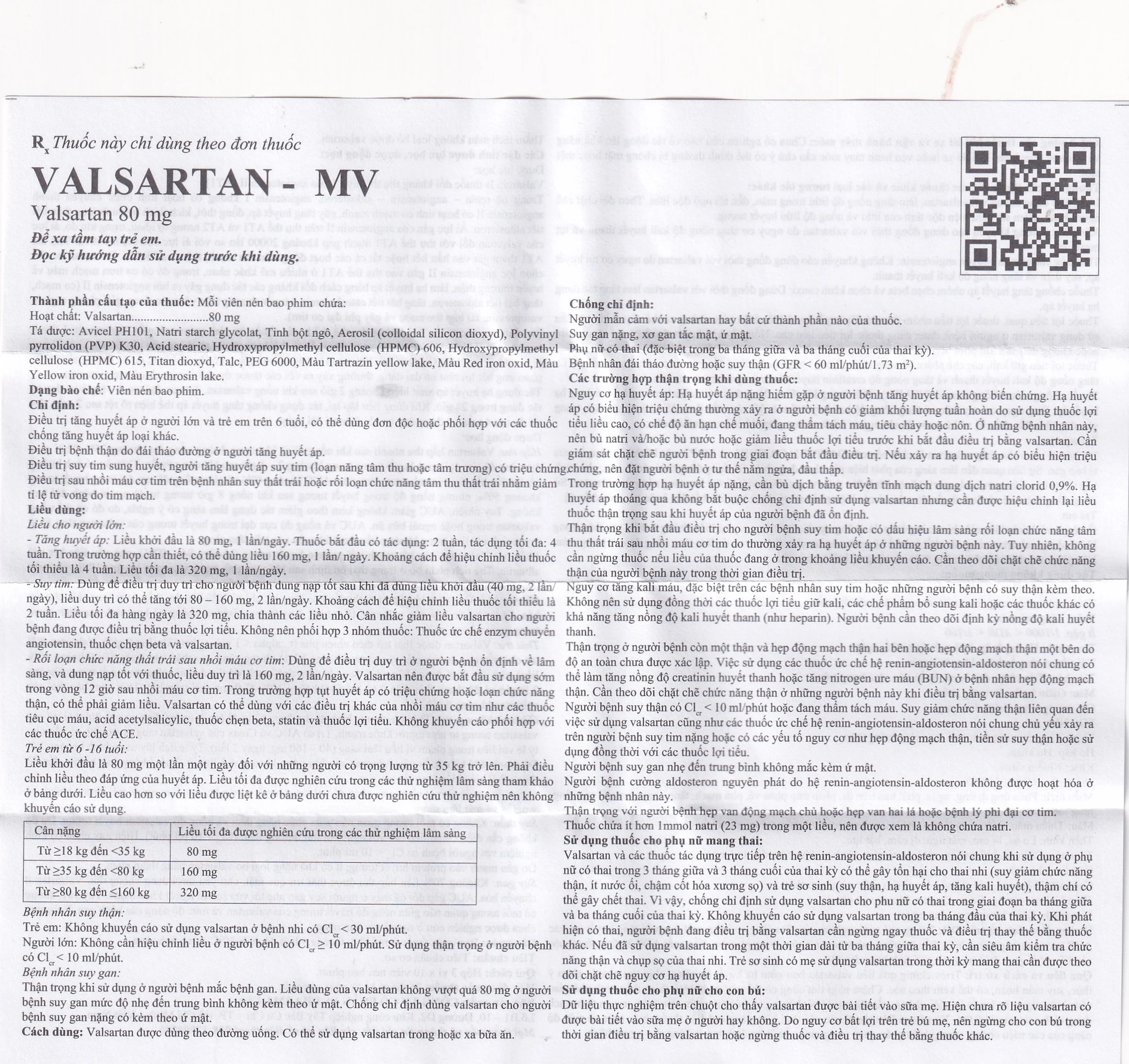 Thuốc Valsartan-MV 80mg USP điều trị bệnh tăng huyết áp và suy tim (3 vỉ x 10 viên)