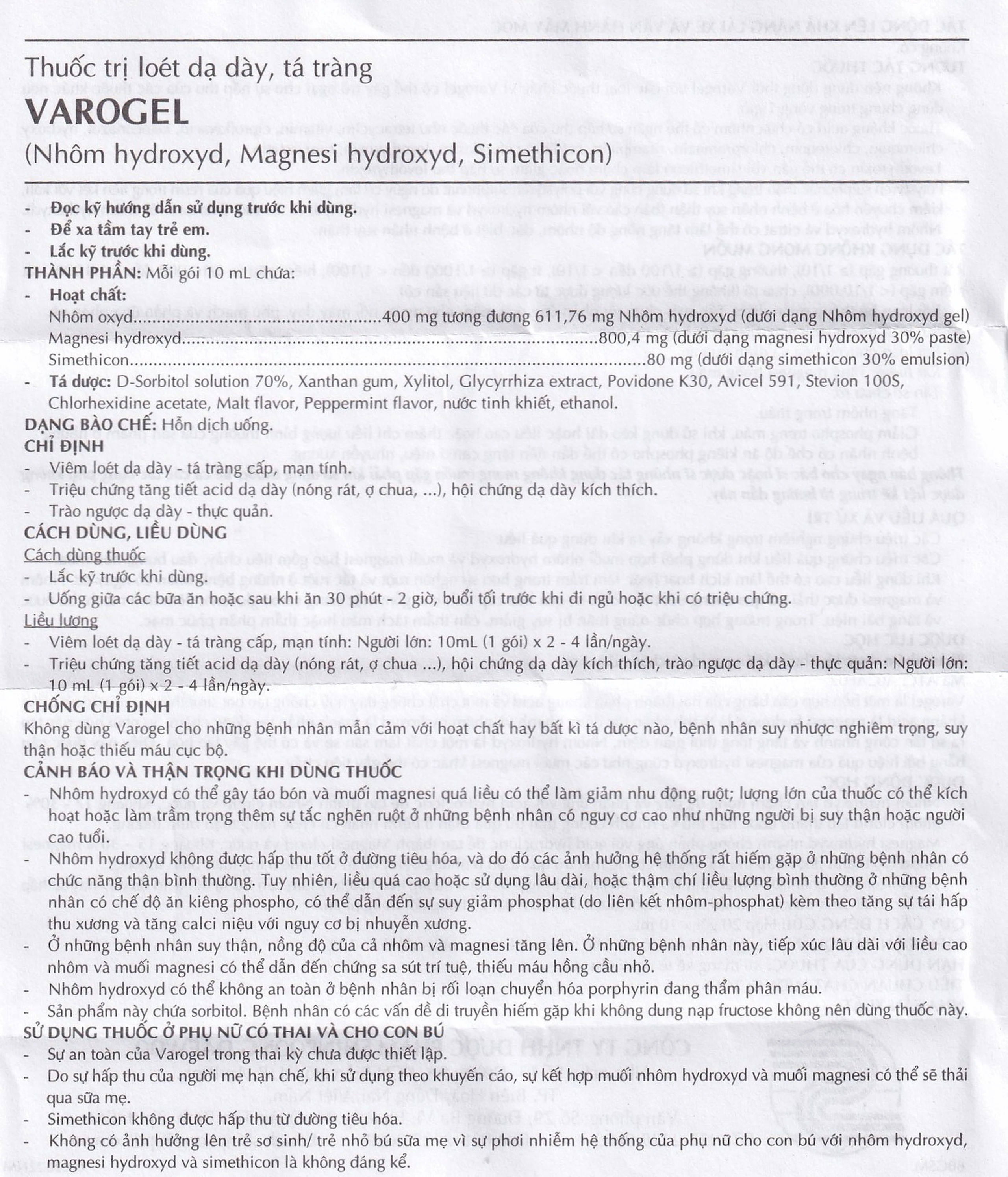 Hỗn dịch uống Varogel Shinpoong Deawoo điều trị viêm loét dạ dày, tá tràng (20 gói x 10ml)