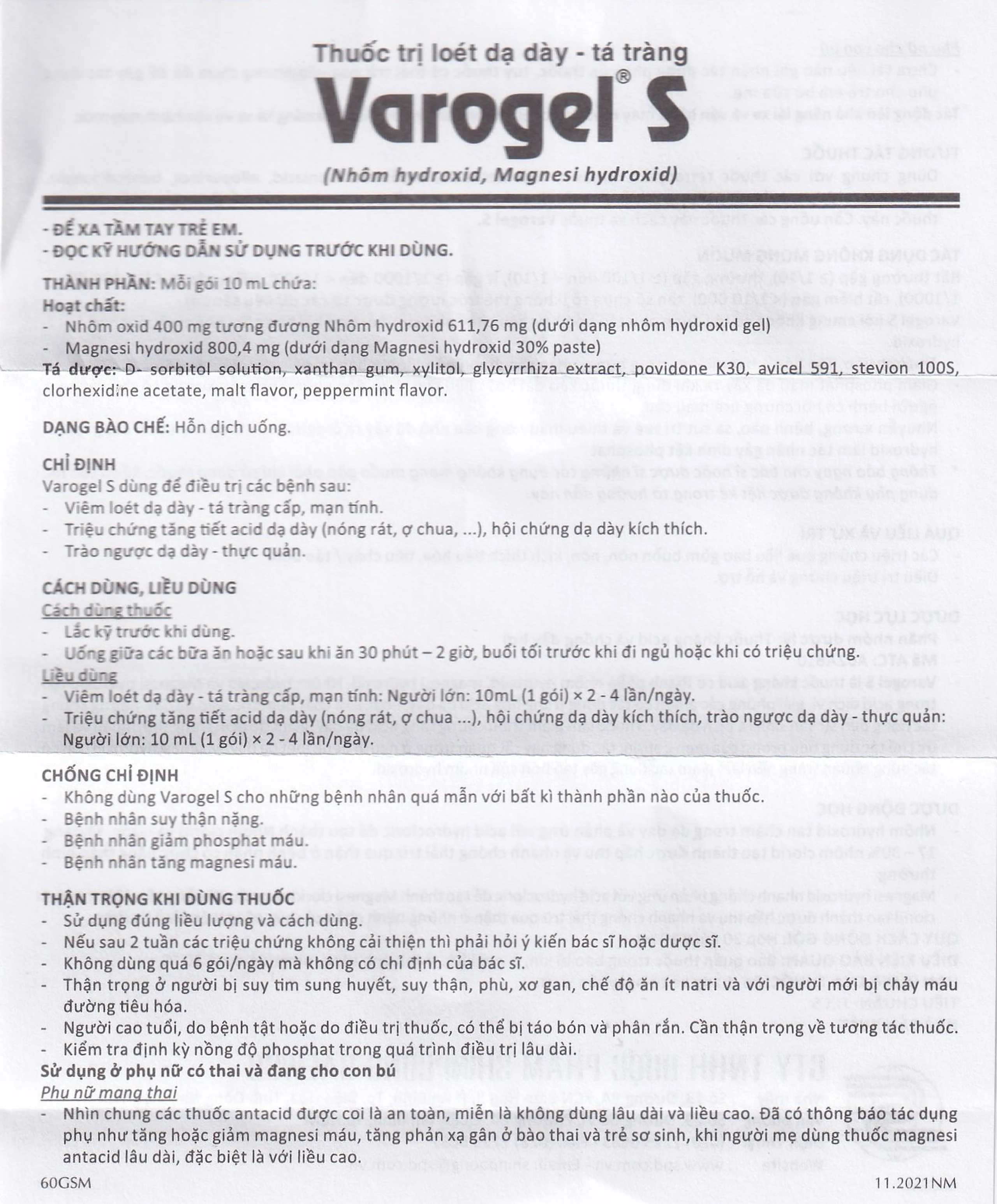 Thuốc Varogel Shinpoong Daewoo điều trị viêm loét dạ dày (20 gói x 10ml)