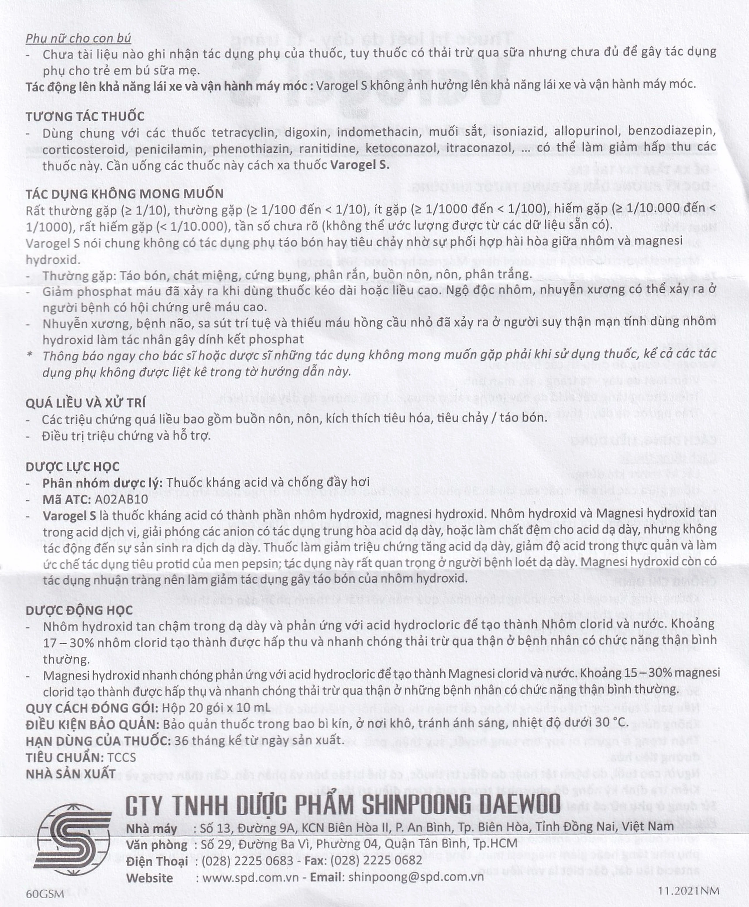 Thuốc Varogel Shinpoong Daewoo điều trị viêm loét dạ dày (20 gói x 10ml)