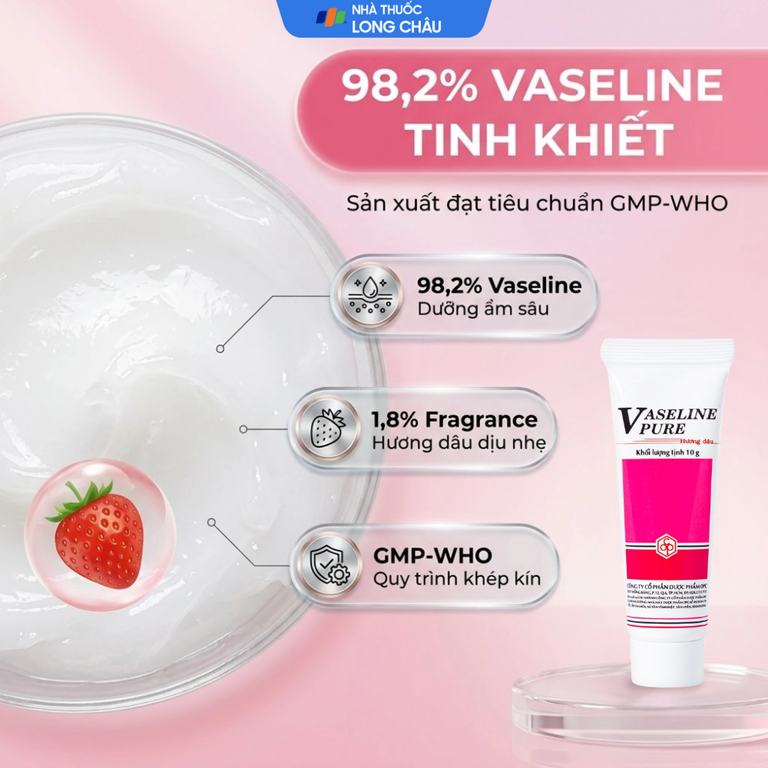 Kem dưỡng ẩm Vaseline Pure OPC hương dâu làm mềm, chống nứt nẻ (10g) 3