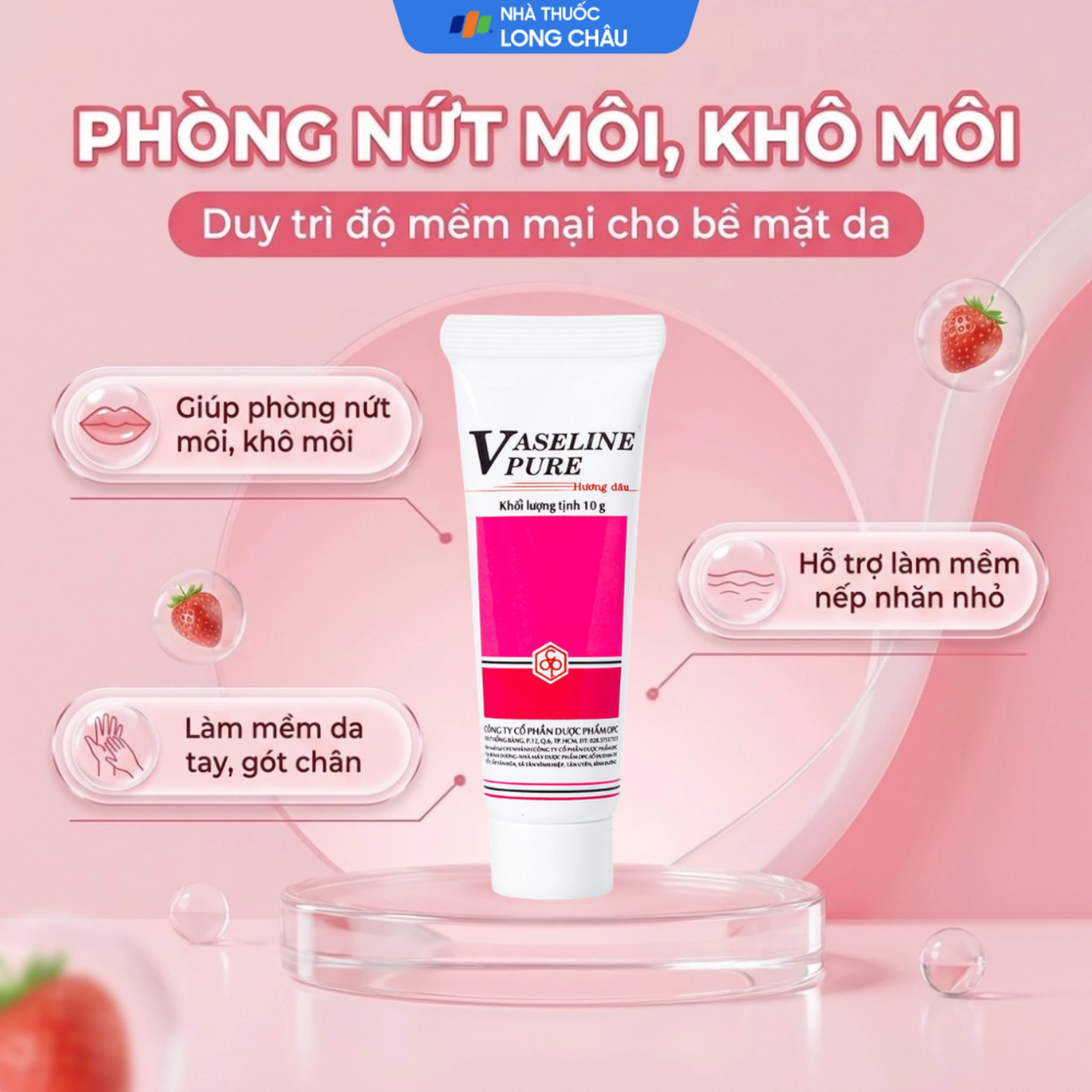 Kem dưỡng ẩm Vaseline Pure OPC hương dâu làm mềm, chống nứt nẻ (10g) 2