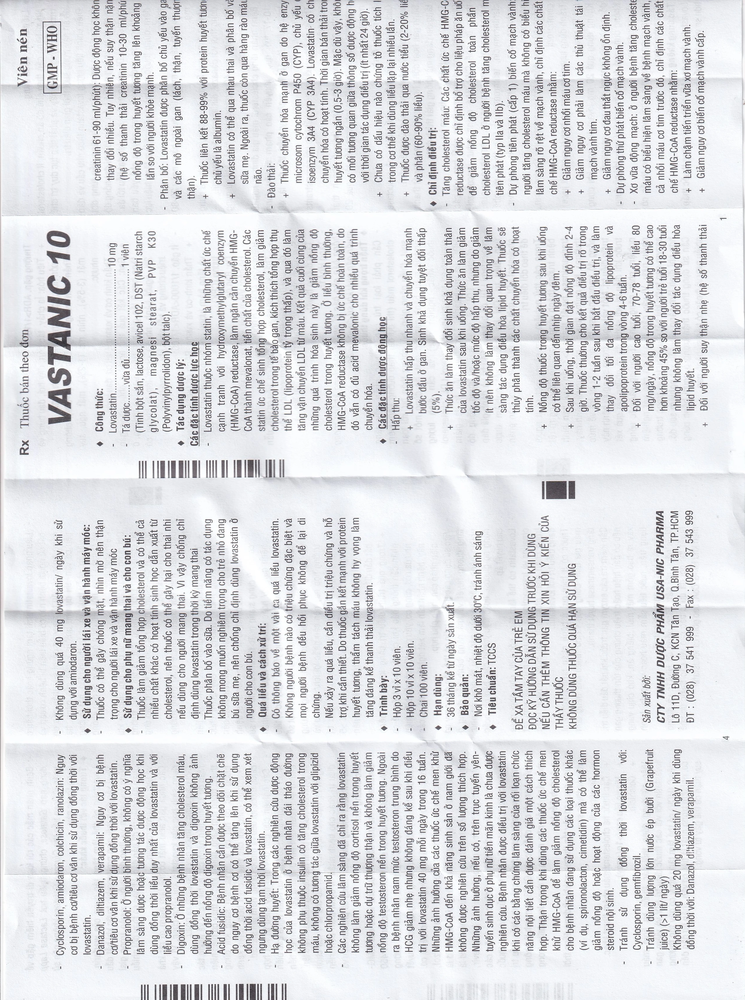 Thuốc Vastanic 10 Usa - Nic Pharma điều trị rối loạn lipid, làm giảm cholesterol (10 vỉ x 10 viên)