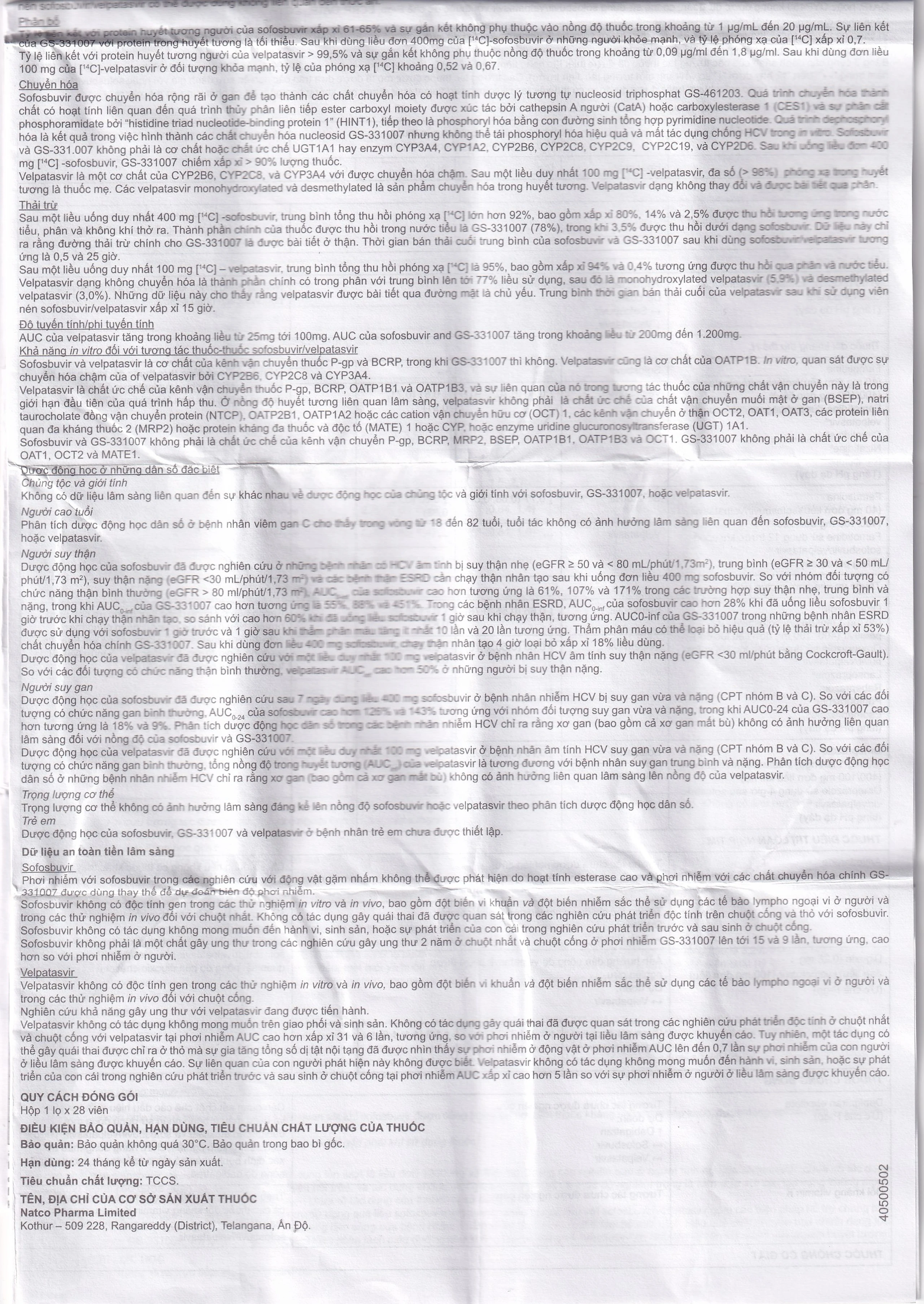 Thuốc Velsof 400mg/100mg Natco điều trị viêm gan virus C mạn tính ở người lớn (28 viên)