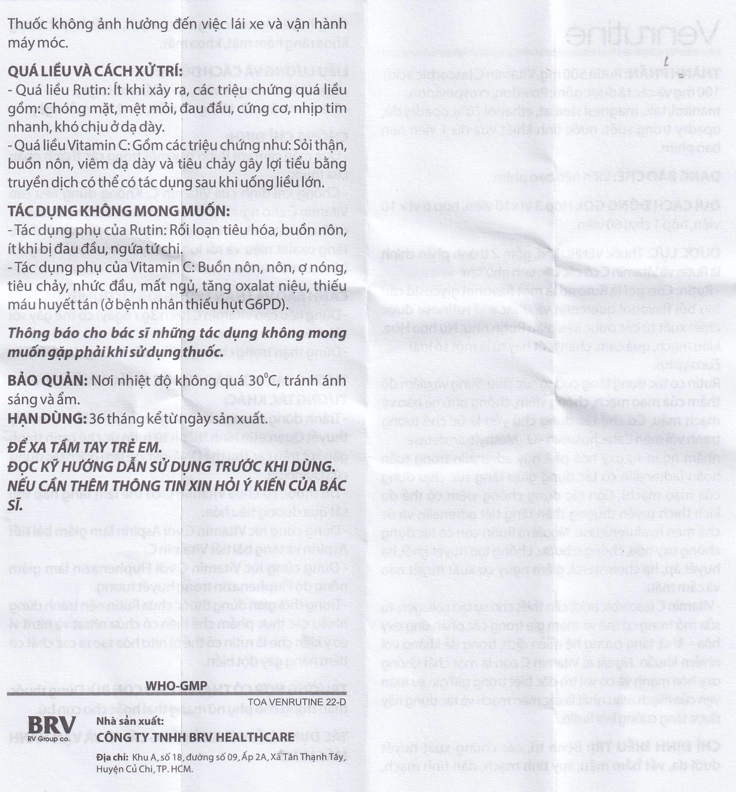 Thuốc Venrutine 500mg/100mg BRV điều trị bệnh trĩ, các chứng xuất huyết dưới da (3 vỉ x 10 viên)