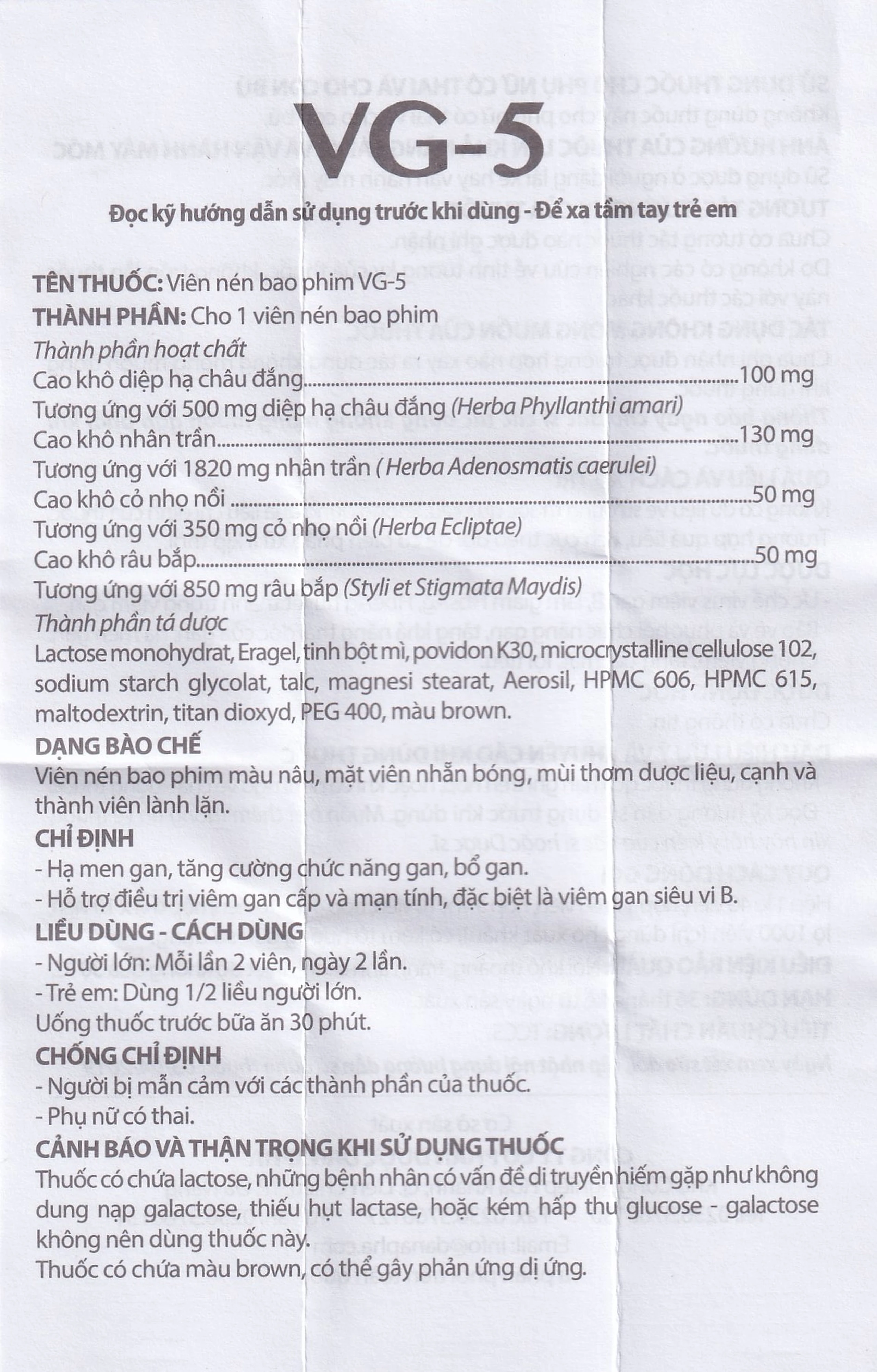 Thuốc VG-5 Danapha điều trị hạ men gan, viêm gan (40 viên) 